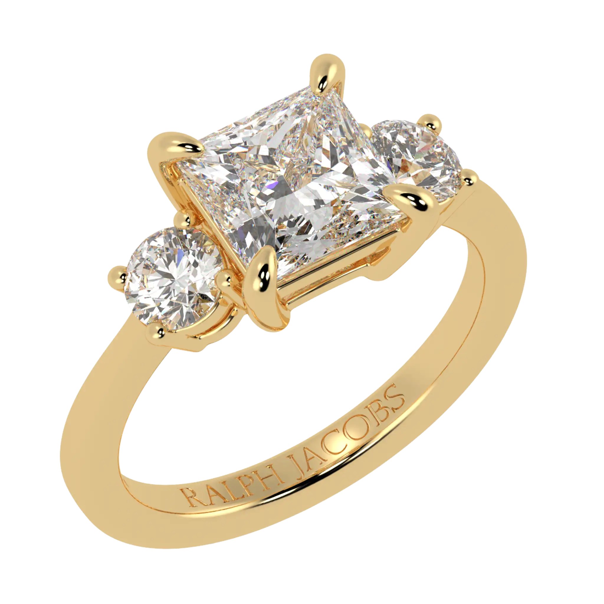 Selene 9K Yellow Gold Three Stone Engagement Ring | Princess Shape