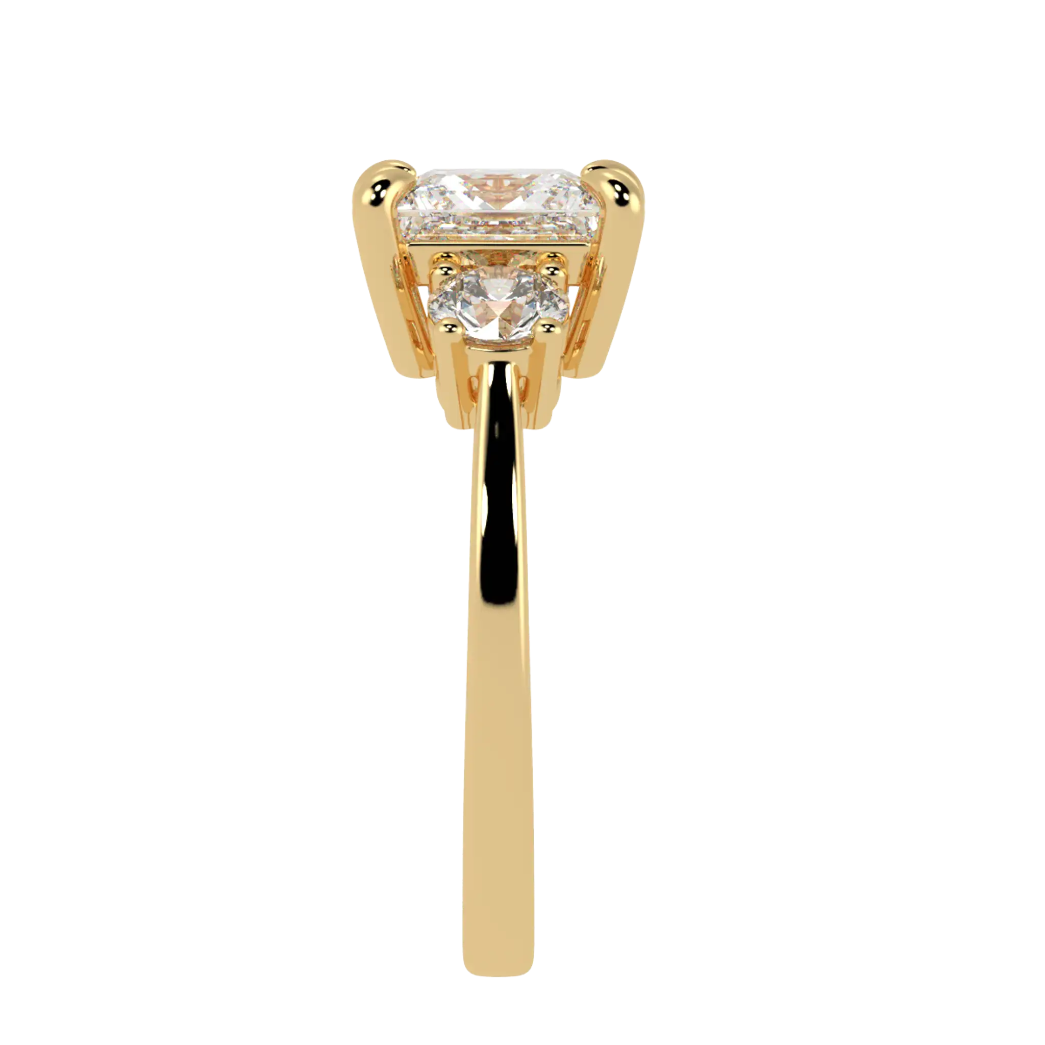 Selene 9K Yellow Gold Three Stone Engagement Ring | Princess Shape