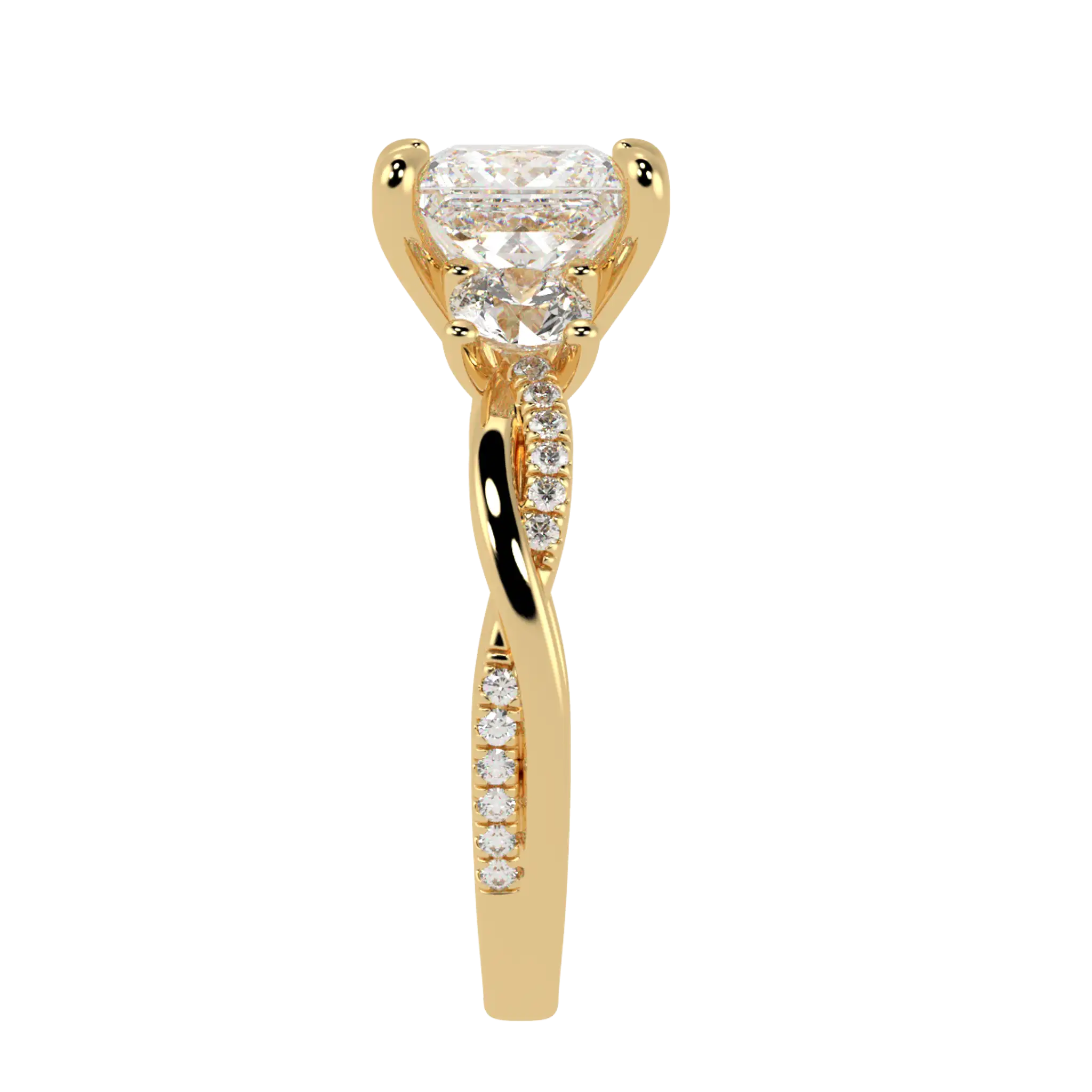 Jasmine 18K Yellow Gold Three Stone Engagement Ring | Princess Shape