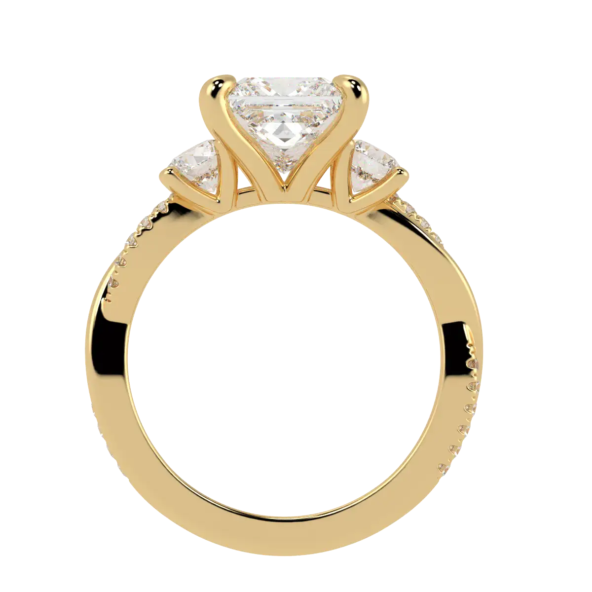 Jasmine 18K Yellow Gold Three Stone Engagement Ring | Princess Shape