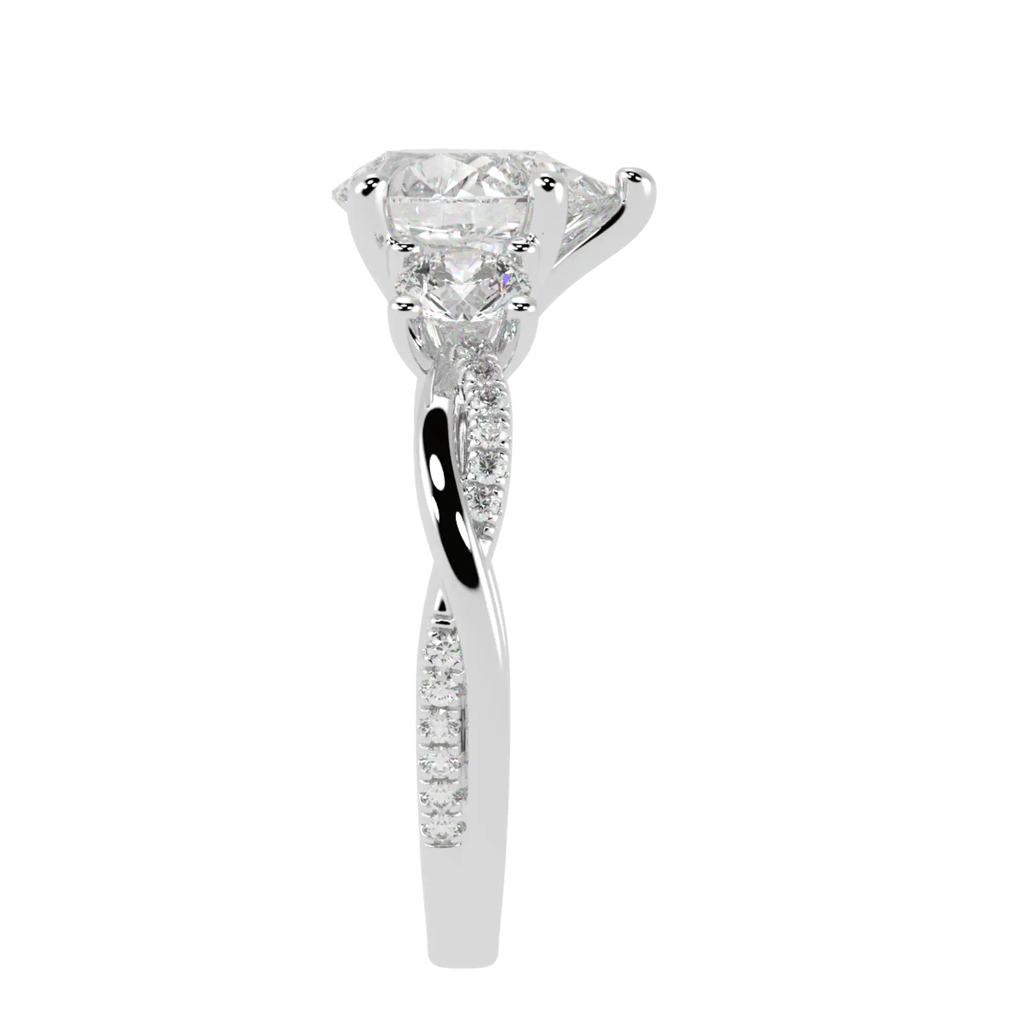 Jasmine 9K White Gold Three Stone Engagement Ring | Pear Shape