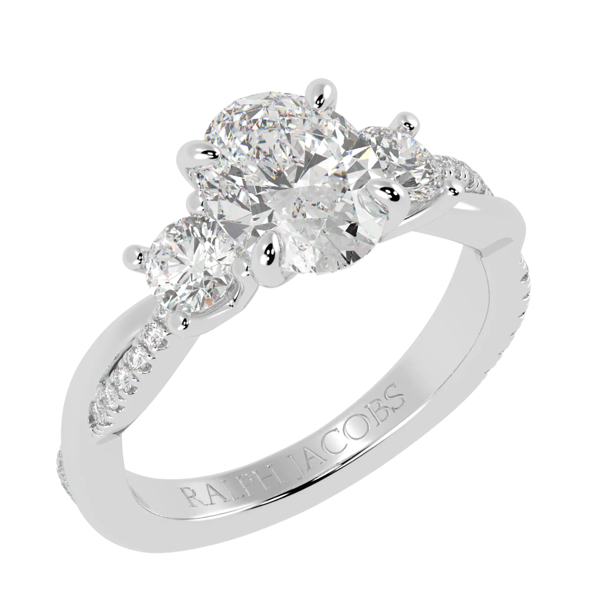 Jasmine 18K White Gold Three Stone Engagement Ring | Oval Shape