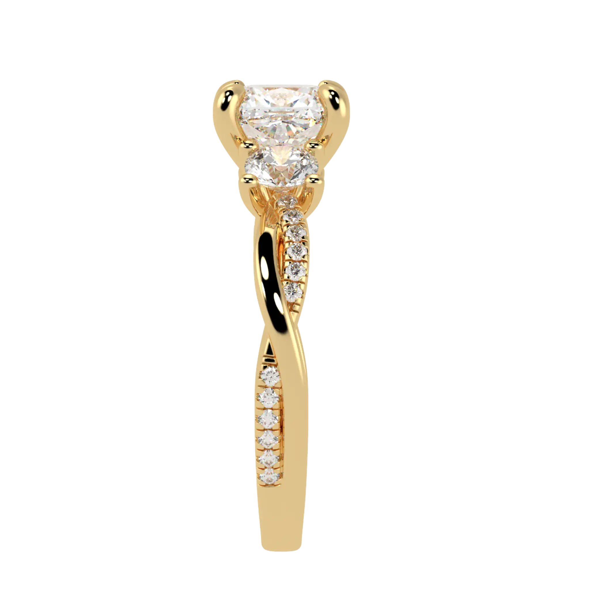 Jasmine 18K Yellow Gold Three Stone Engagement Ring | Cushion Shape