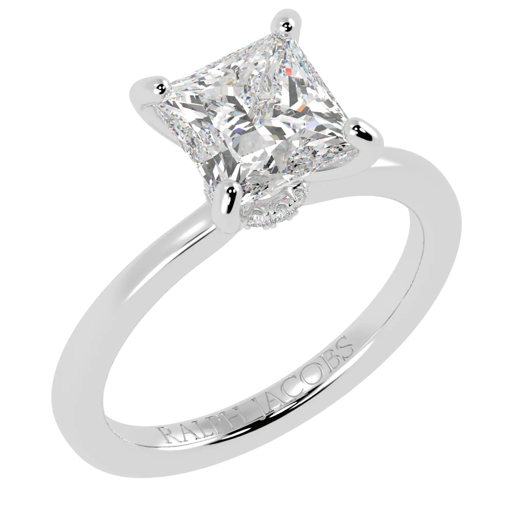 Raylee 18K White Gold Hidden Halo Engagement Ring | Princess Shape