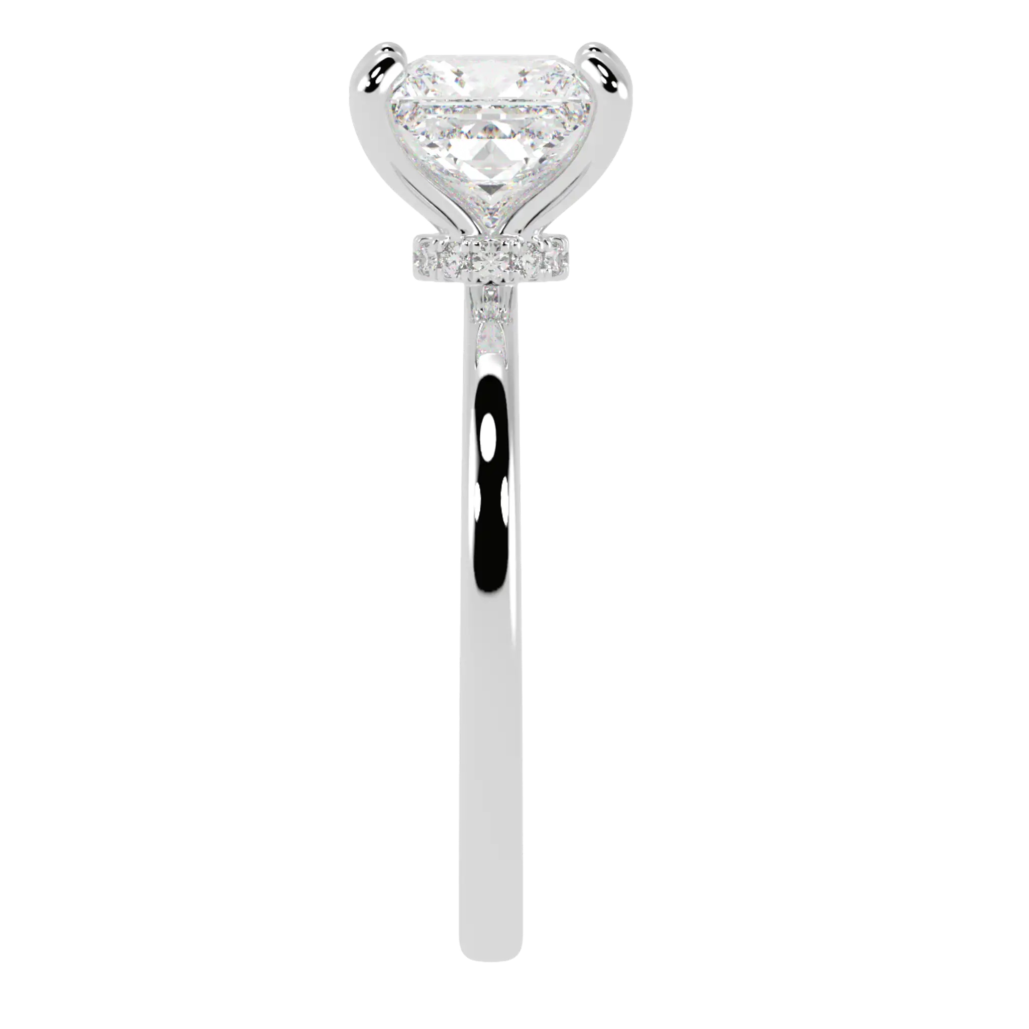 Raylee 18K White Gold Hidden Halo Engagement Ring | Princess Shape