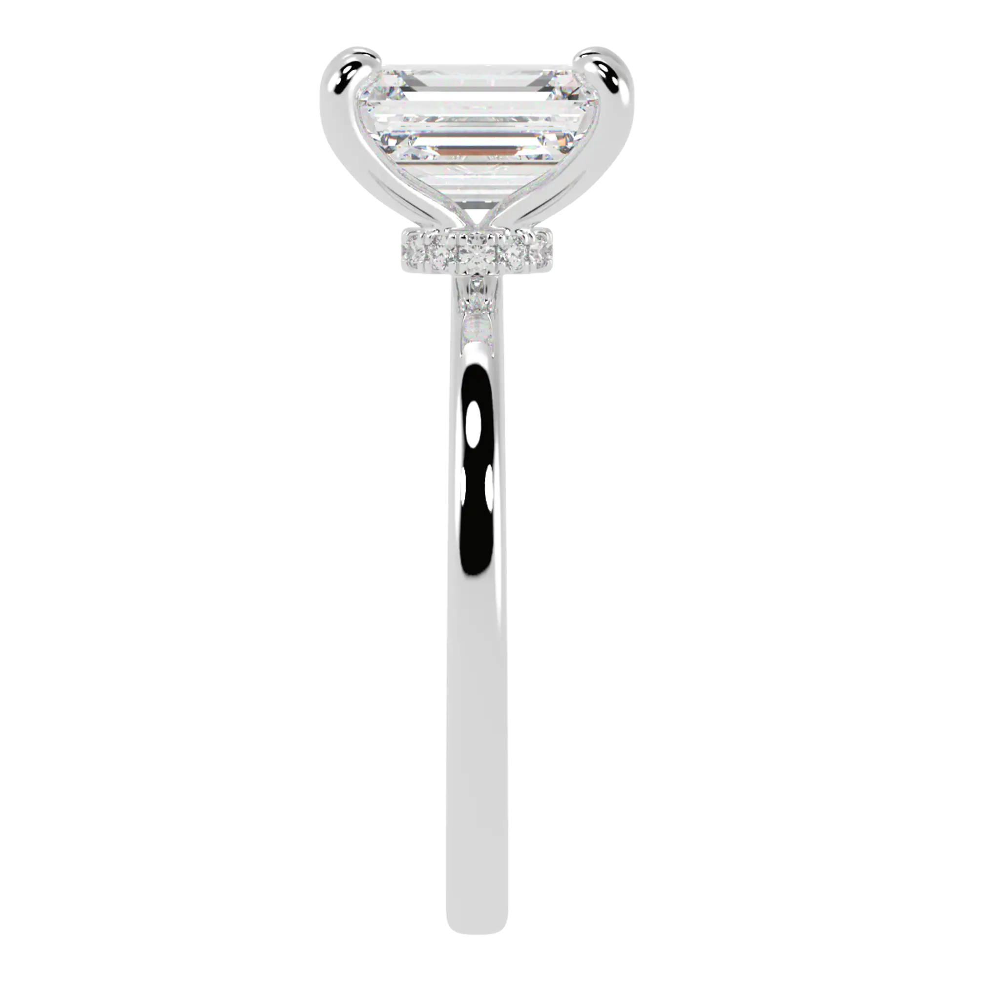 Raylee 18K White Gold Hidden Halo Engagement Ring | Emerald Shape