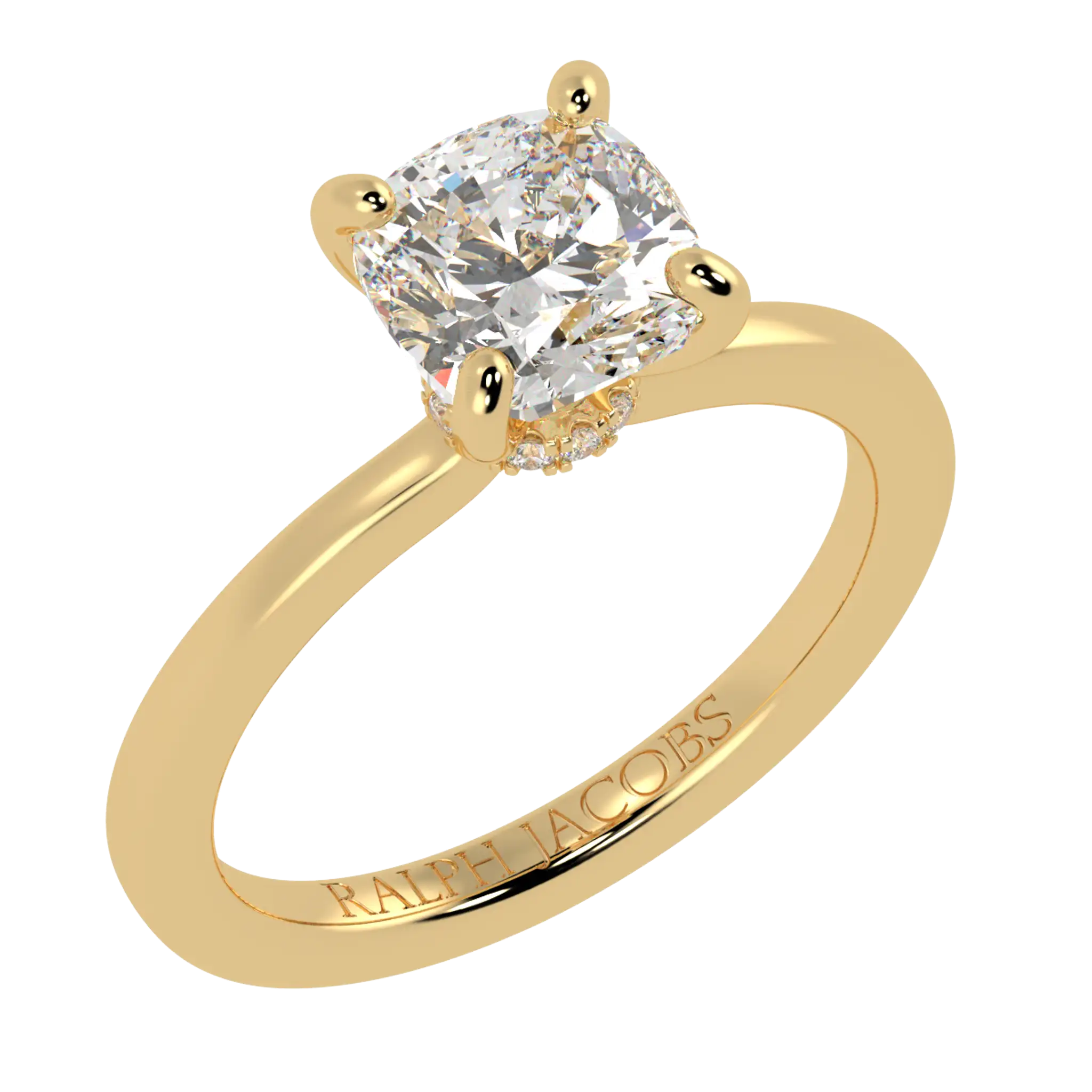 Raylee 18K Yellow Gold Hidden Halo Engagement Ring | Cushion Shape