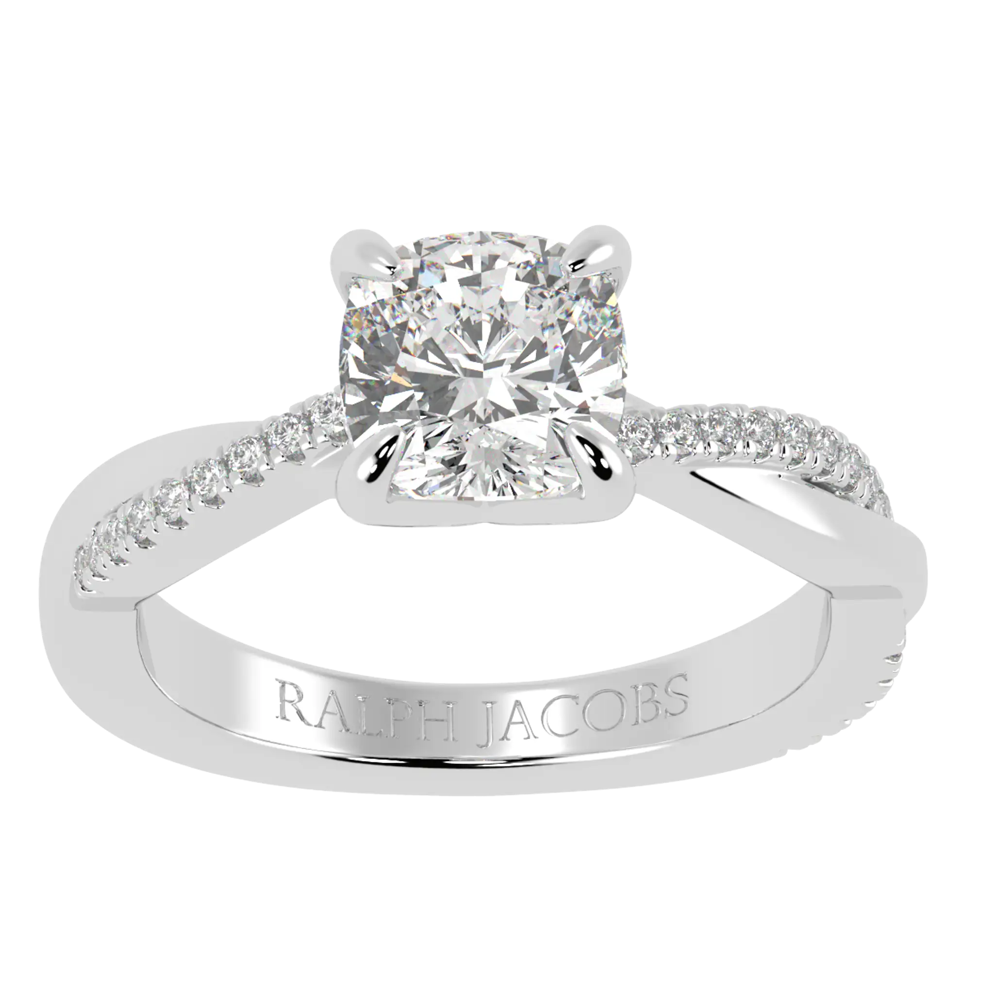 Jasmine 9K White Gold Accent Engagement Ring | Cushion Shape