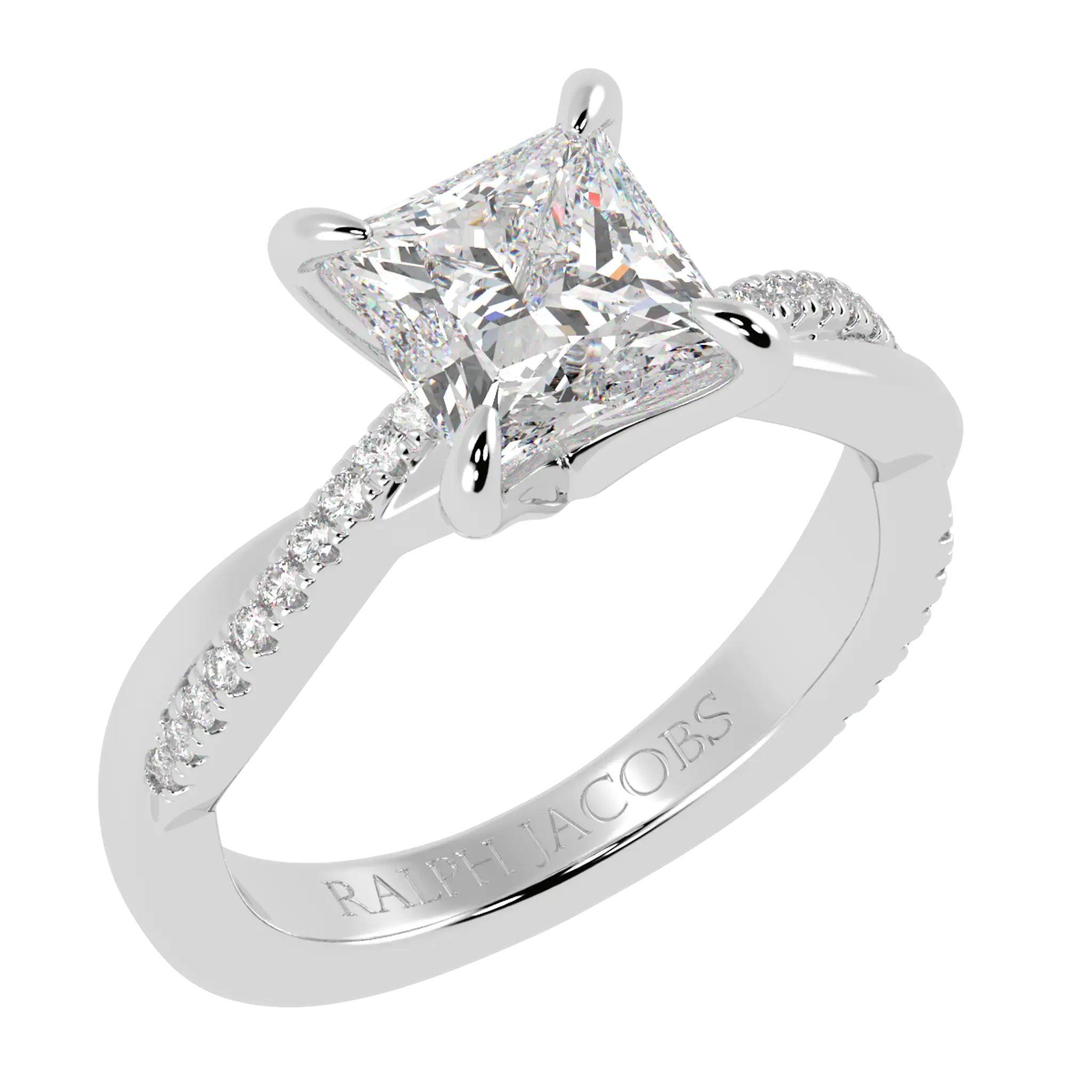 Jasmine 9K White Gold Accent Engagement Ring | Princess Shape