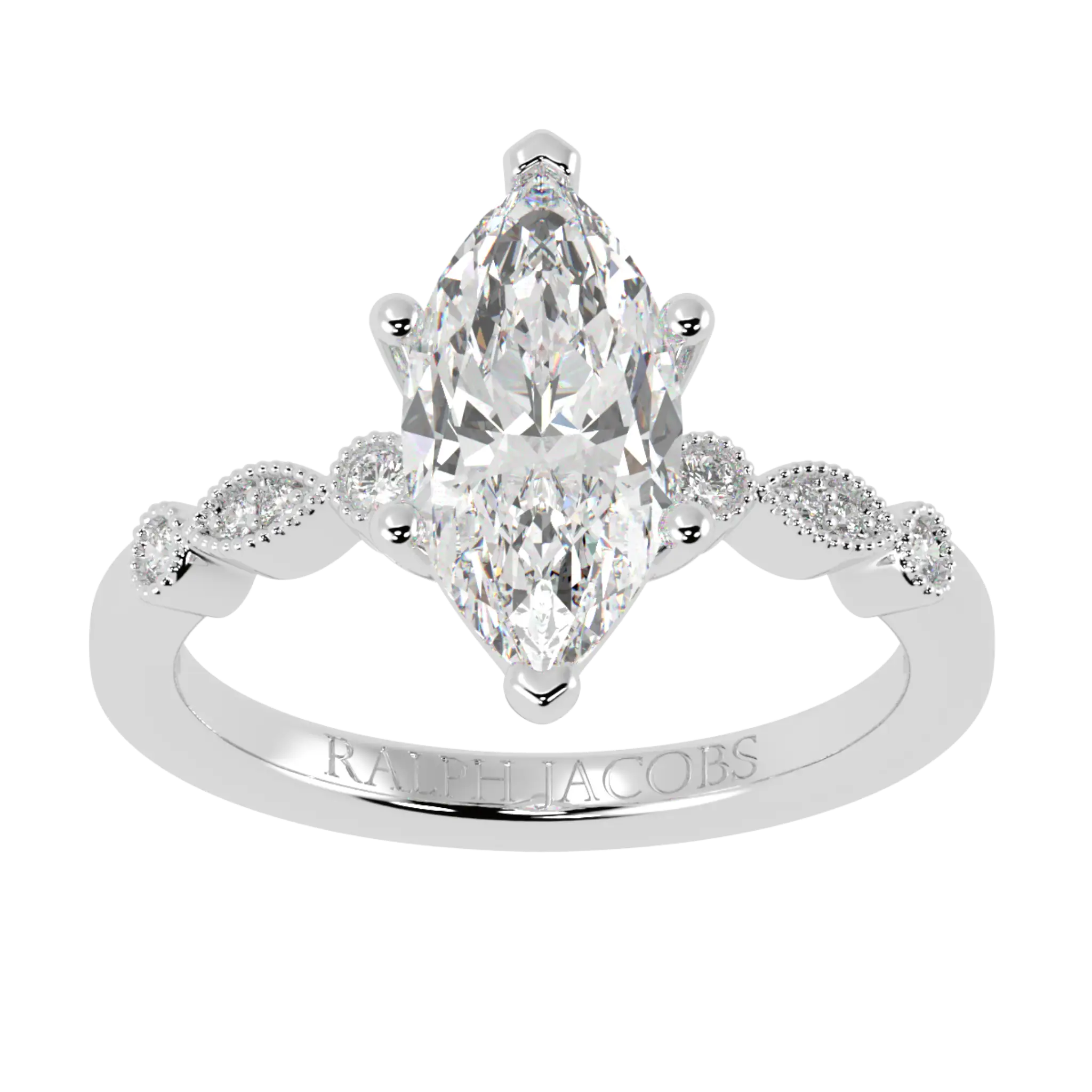 Chanel 9K White Gold Accent Stone Engagement Ring - Marquise Shape