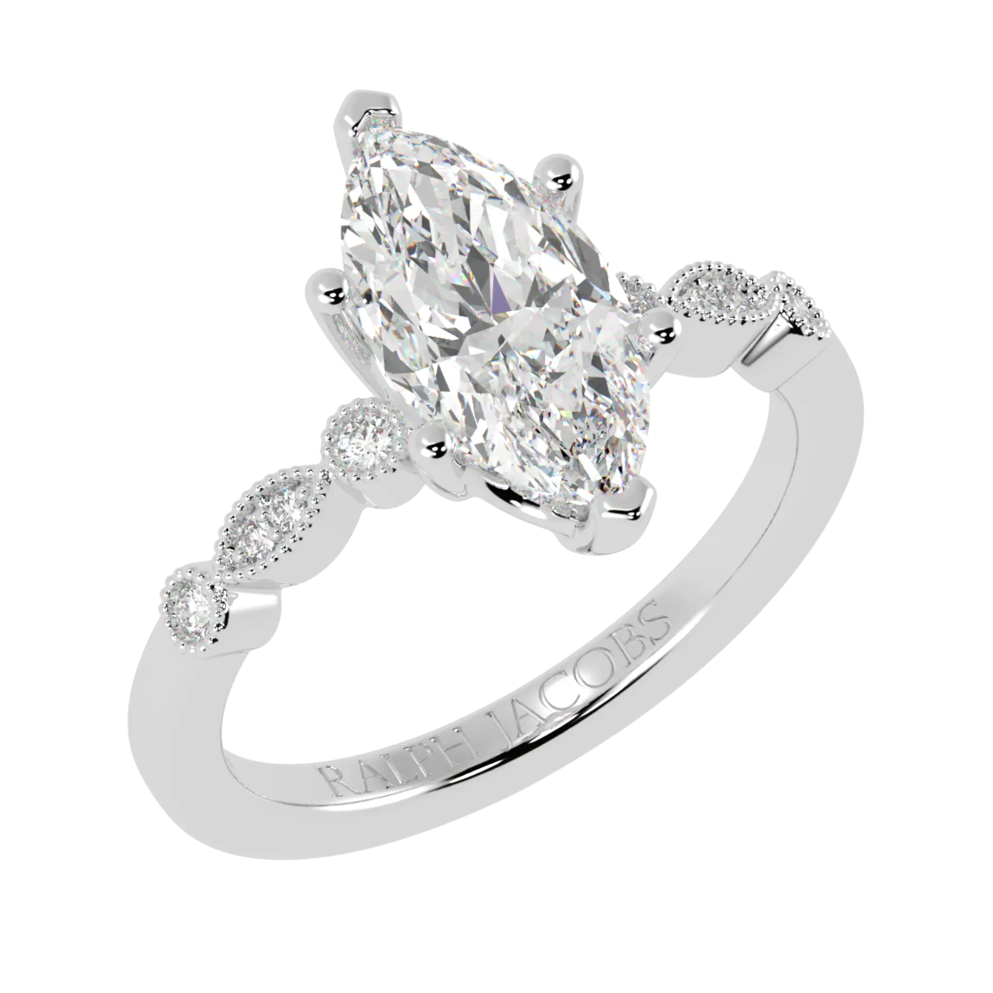Chanel 18K White Gold Accent Stone Engagement Ring - Marquise Shape