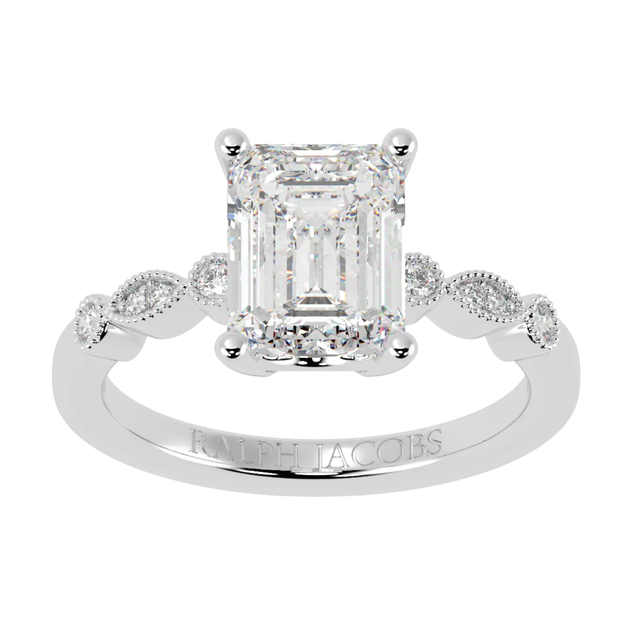 Chanel 9K White Gold Accent Stone Engagement Ring - Emerald Shape