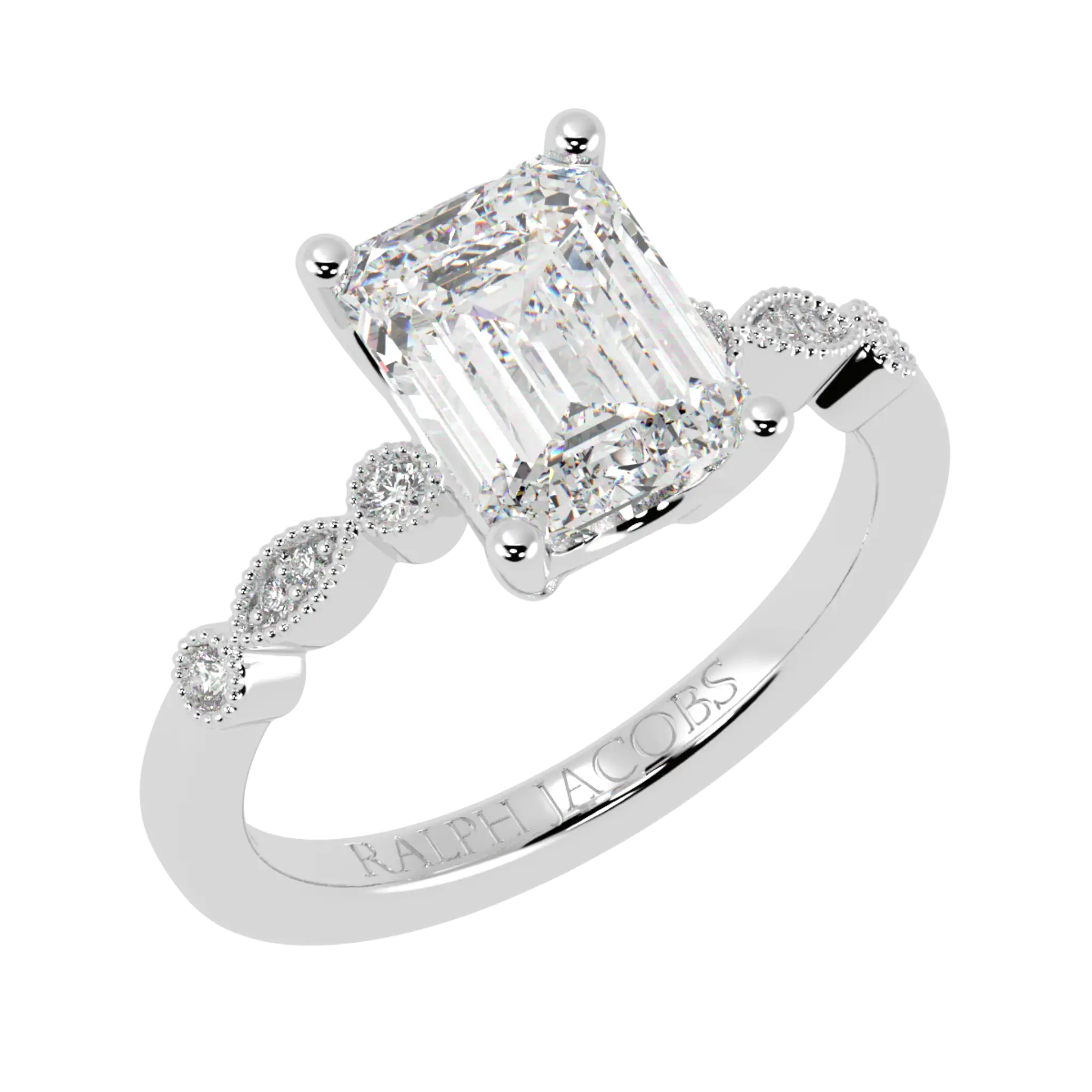 Chanel 9K White Gold Accent Stone Engagement Ring - Emerald Shape