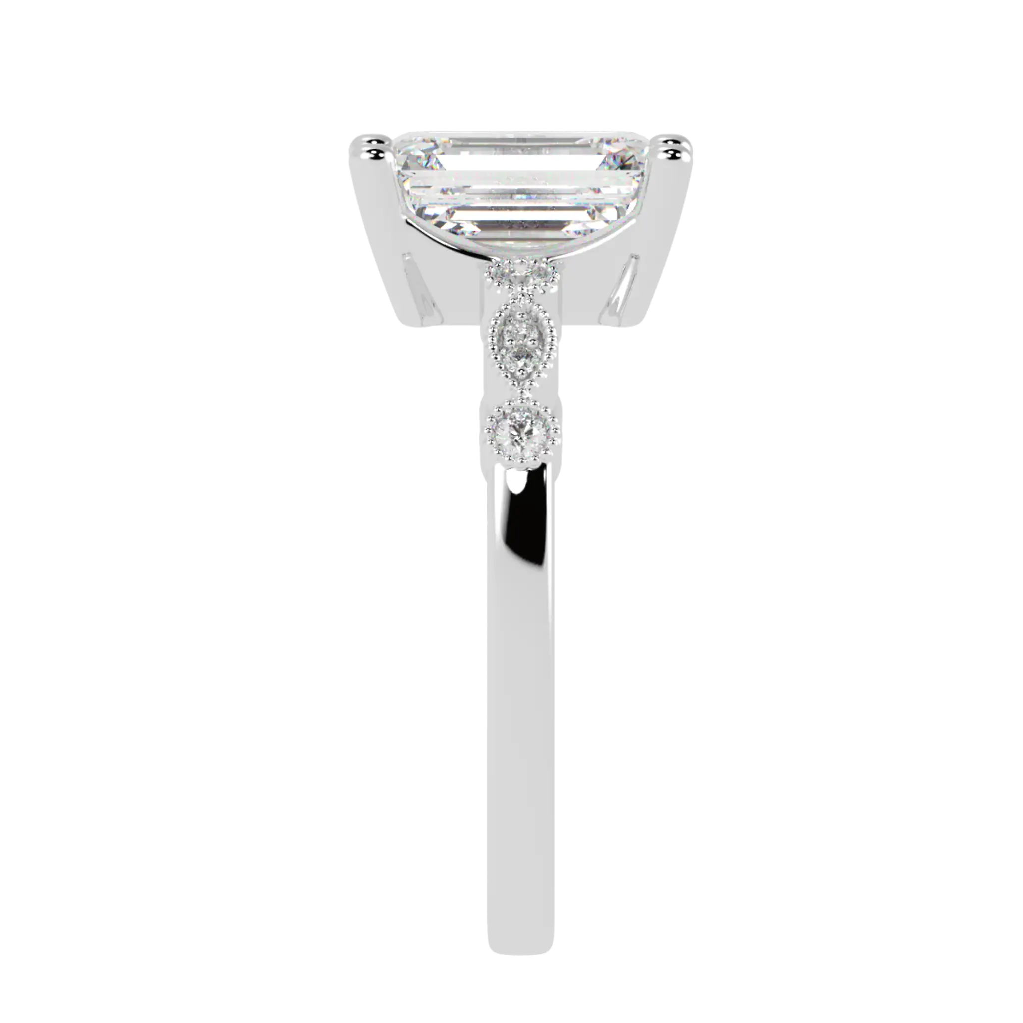 Chanel 9K White Gold Accent Stone Engagement Ring - Emerald Shape