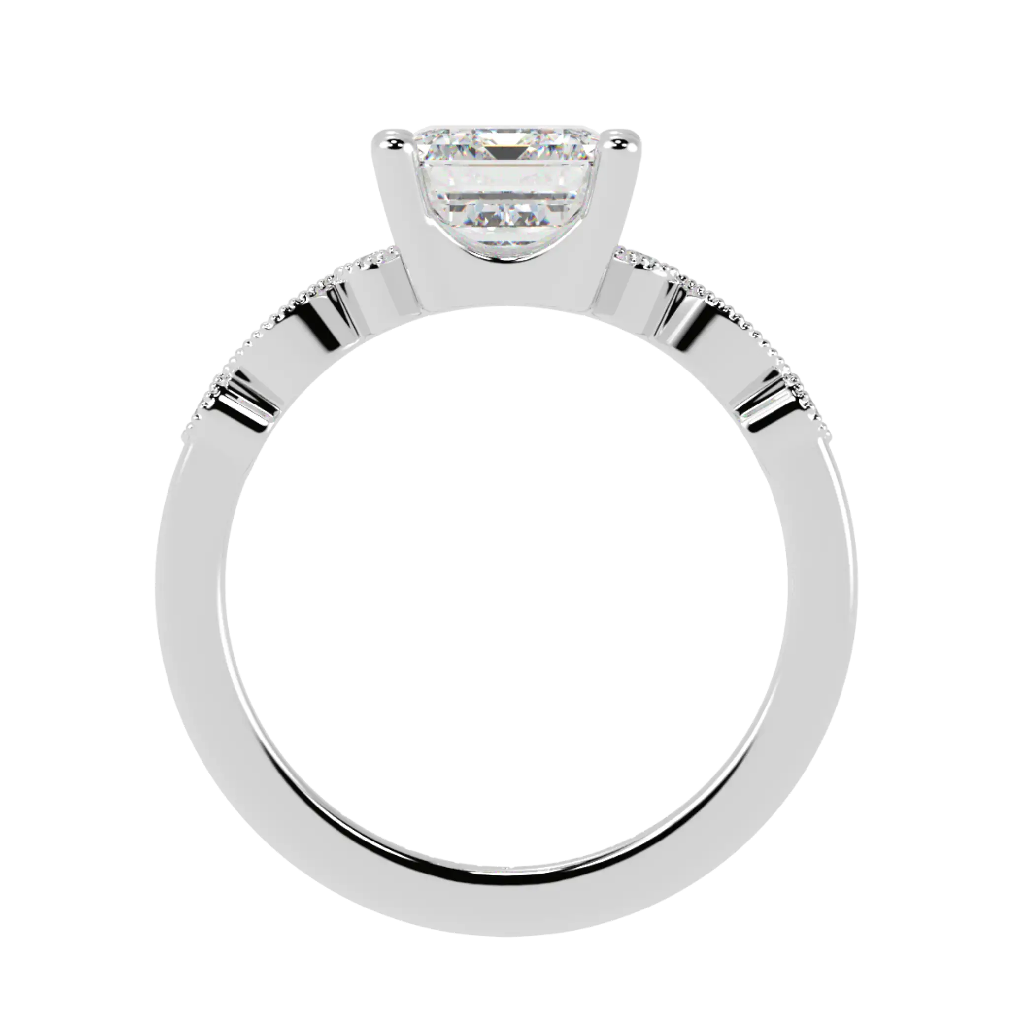 Chanel 9K White Gold Accent Stone Engagement Ring - Emerald Shape