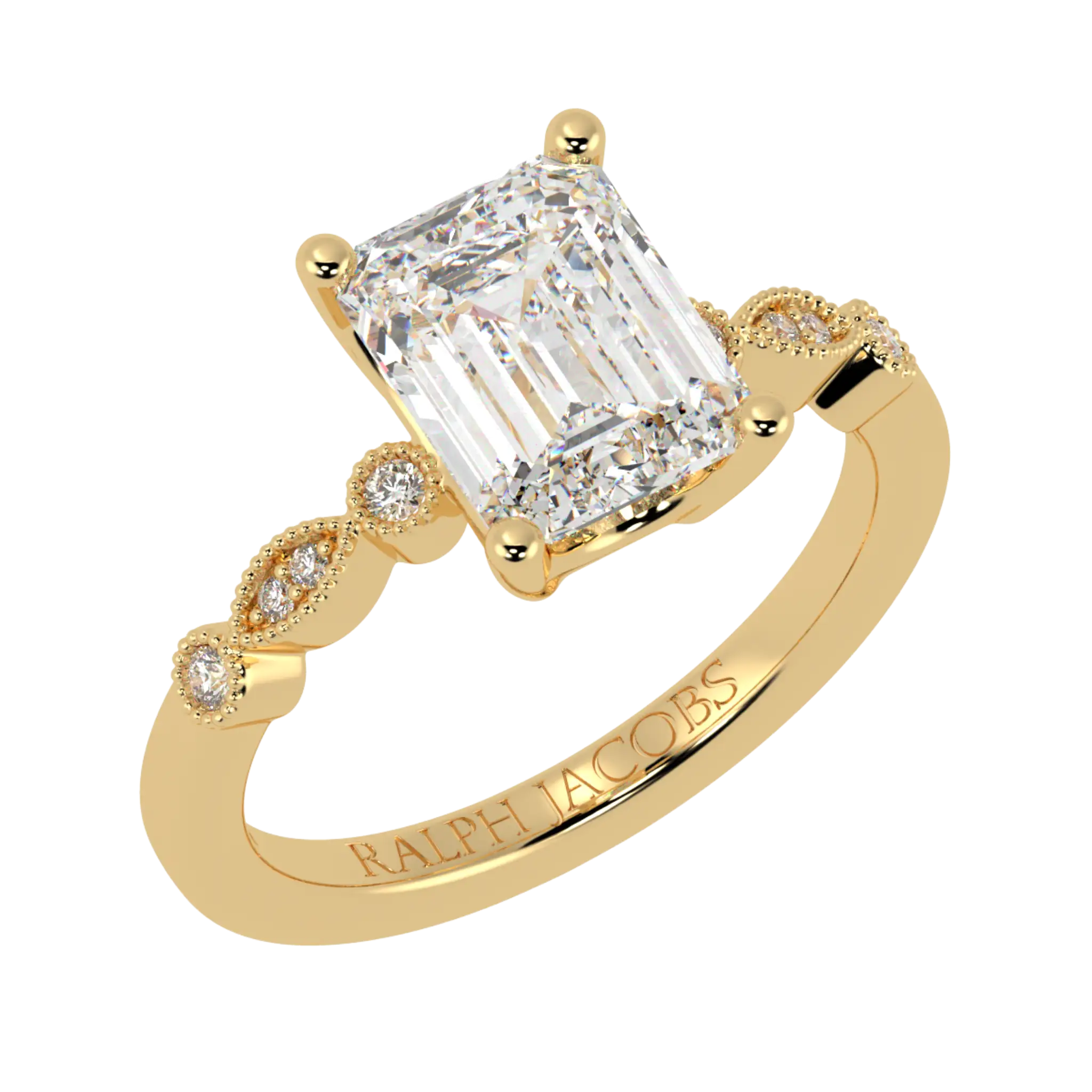 Chanel 9K Yellow Gold Accent Stone Engagement Ring - Emerald Shape