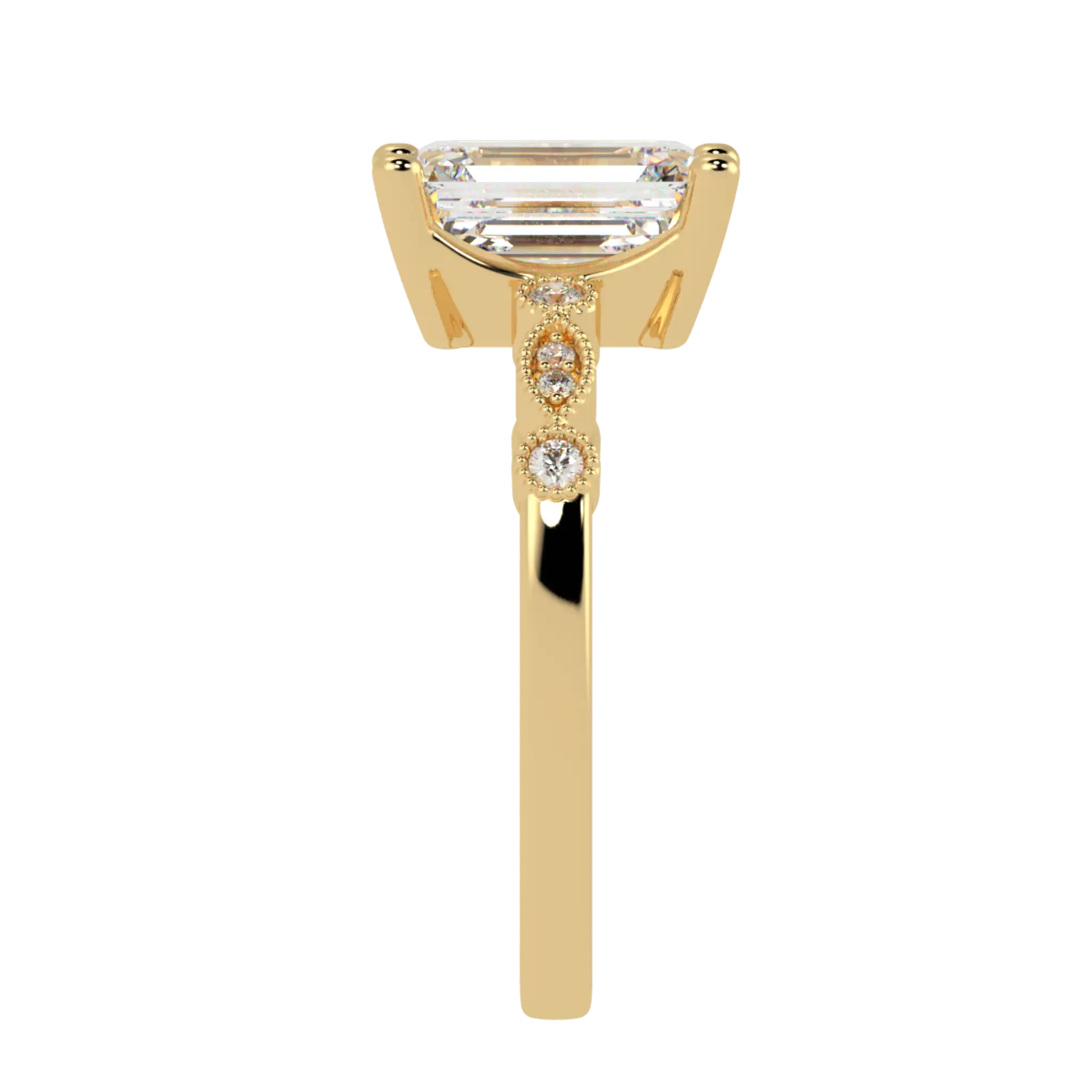 Chanel 9K Yellow Gold Accent Stone Engagement Ring - Emerald Shape