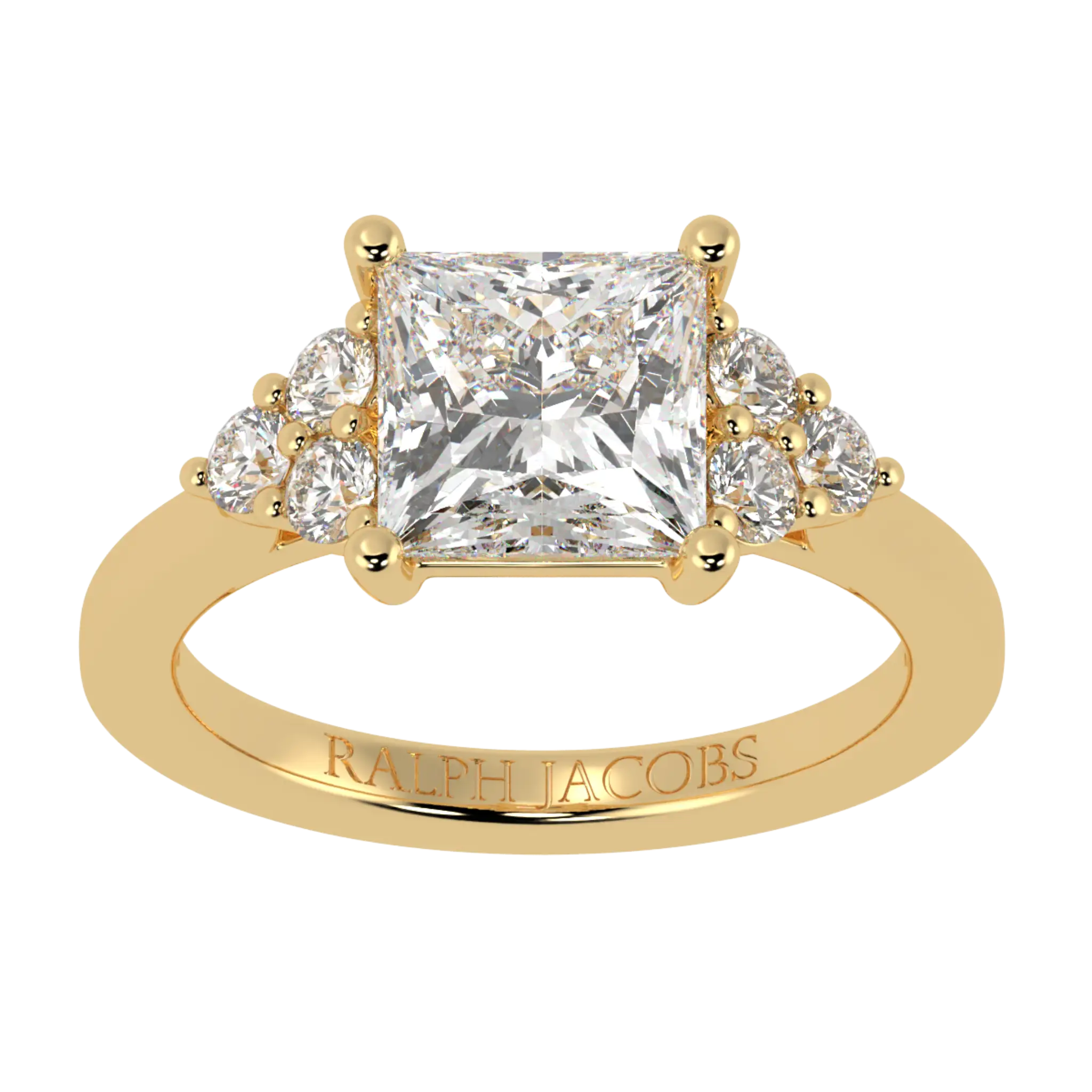 Carrie 18K Yellow Gold Side Stone Engagement Ring | Princess Shape