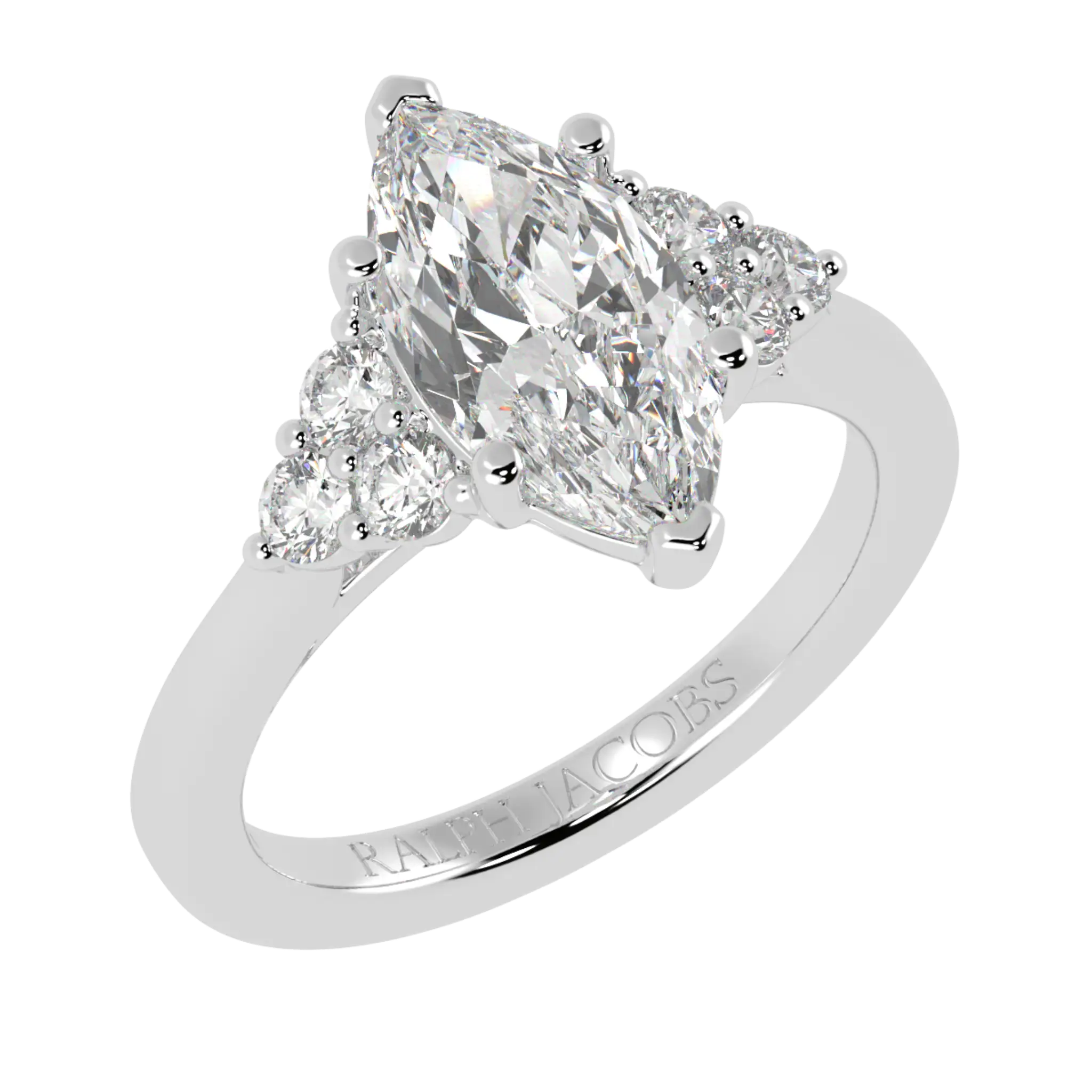 Carrie 9K White Gold Side Stone Engagement Ring | Marquise Shape