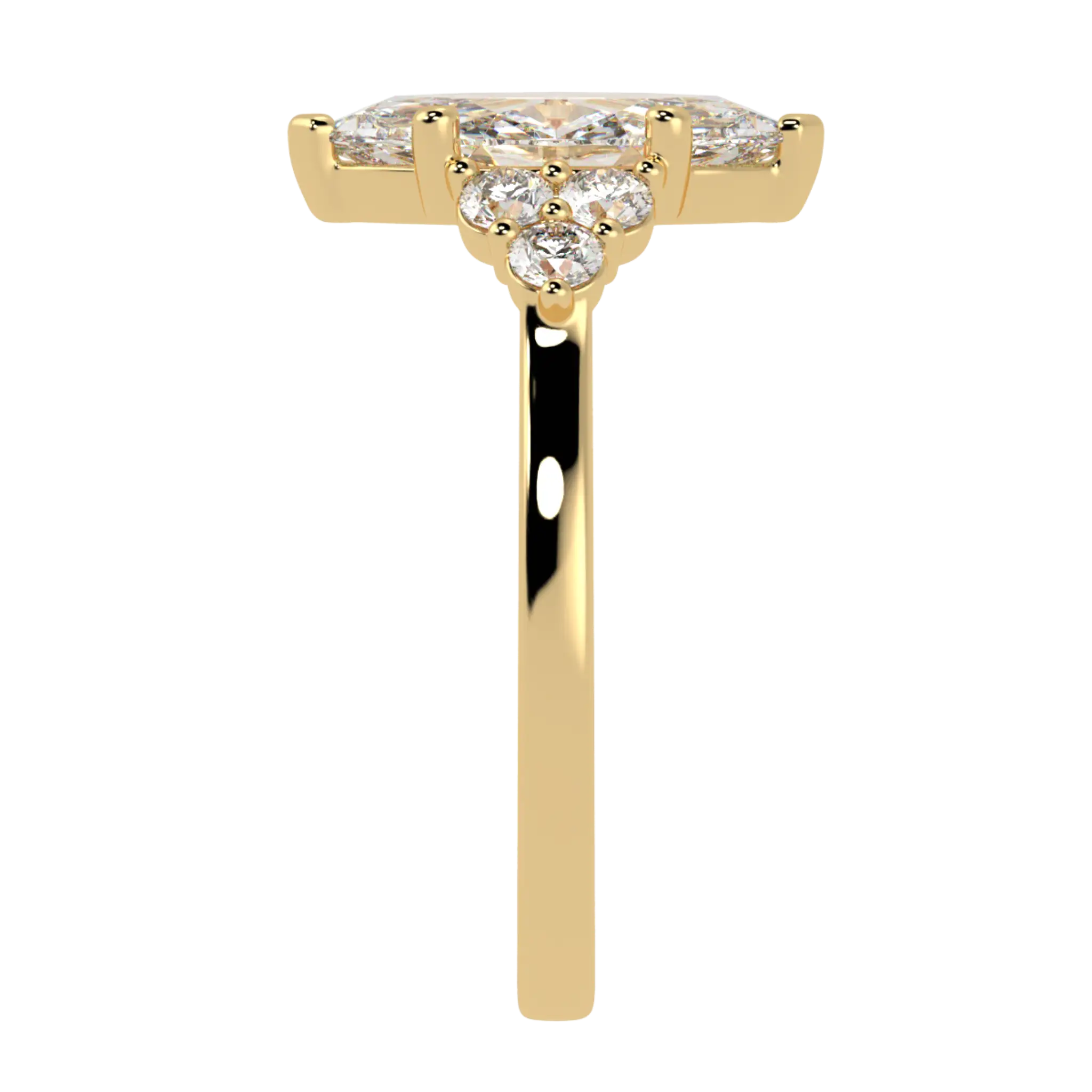 Carrie 18K Yellow Gold Side Stone Engagement Ring | Marquise Shape