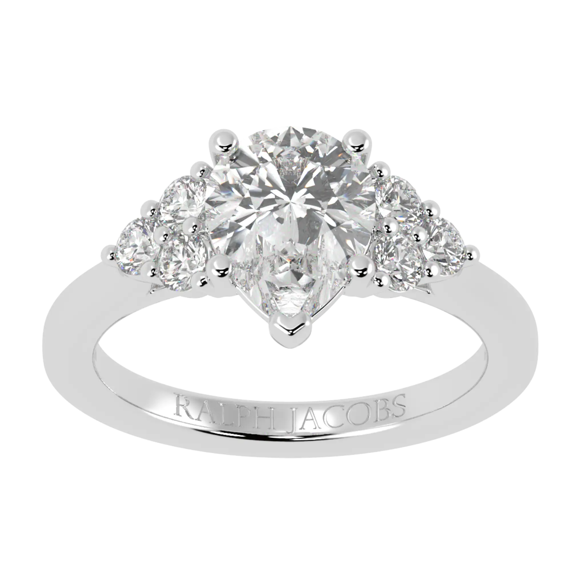 Carrie 9K White Gold Side Stone Engagement Ring | Pear Shape