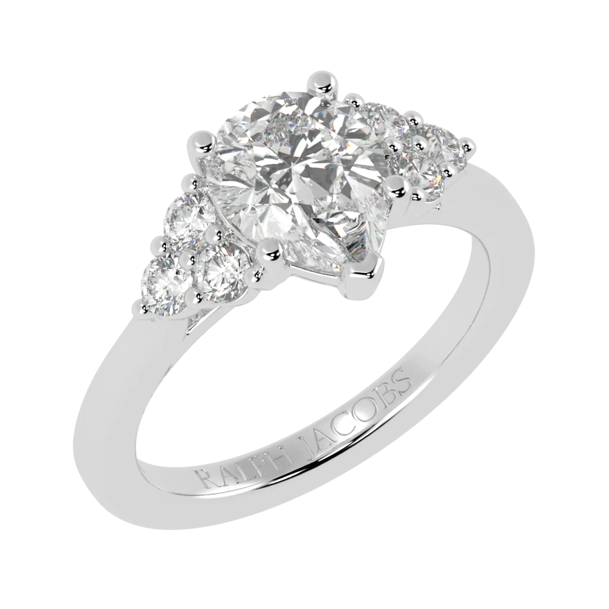 Carrie 9K White Gold Side Stone Engagement Ring | Pear Shape