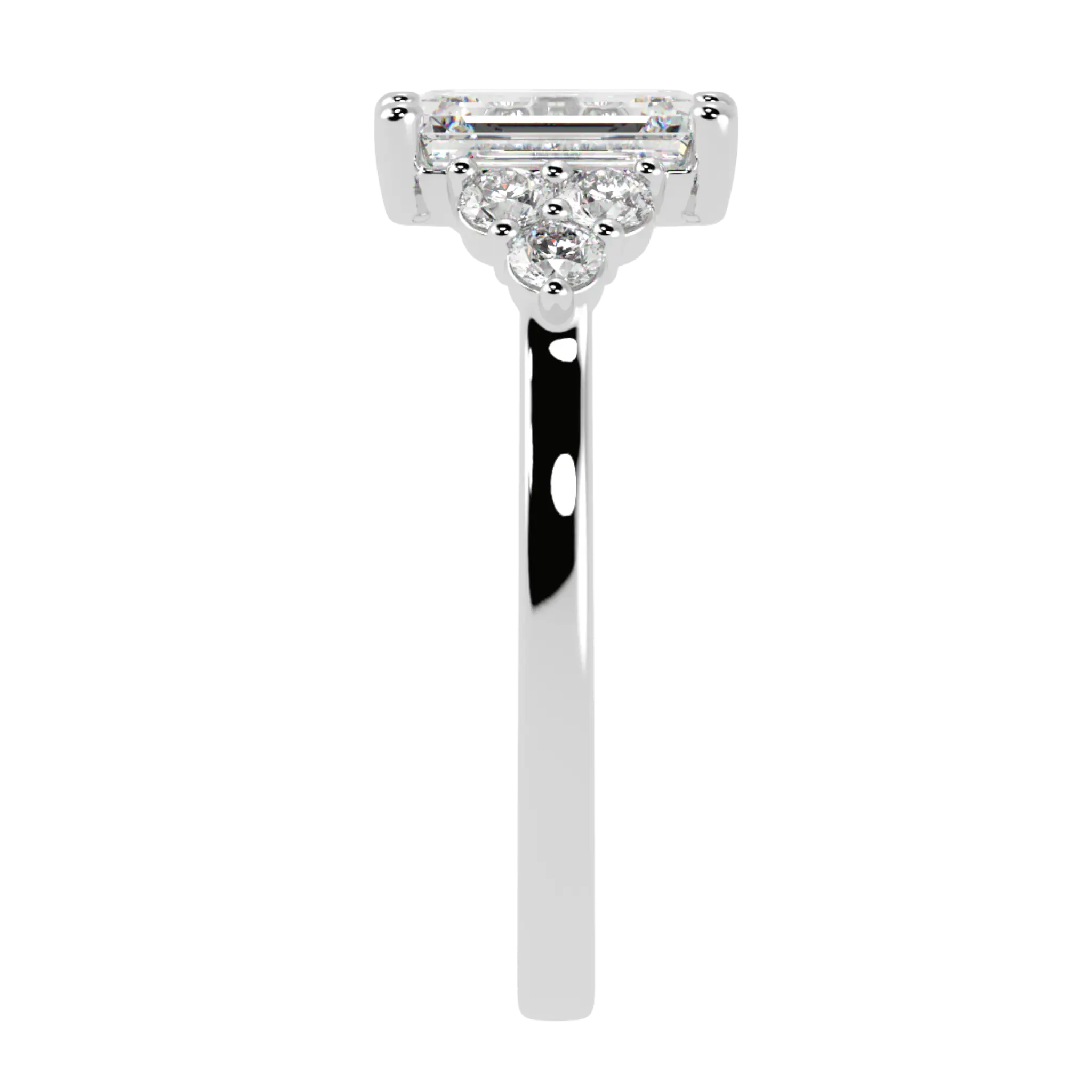 Carrie 18K White Gold Side Stone Engagement Ring | Emerald Shape