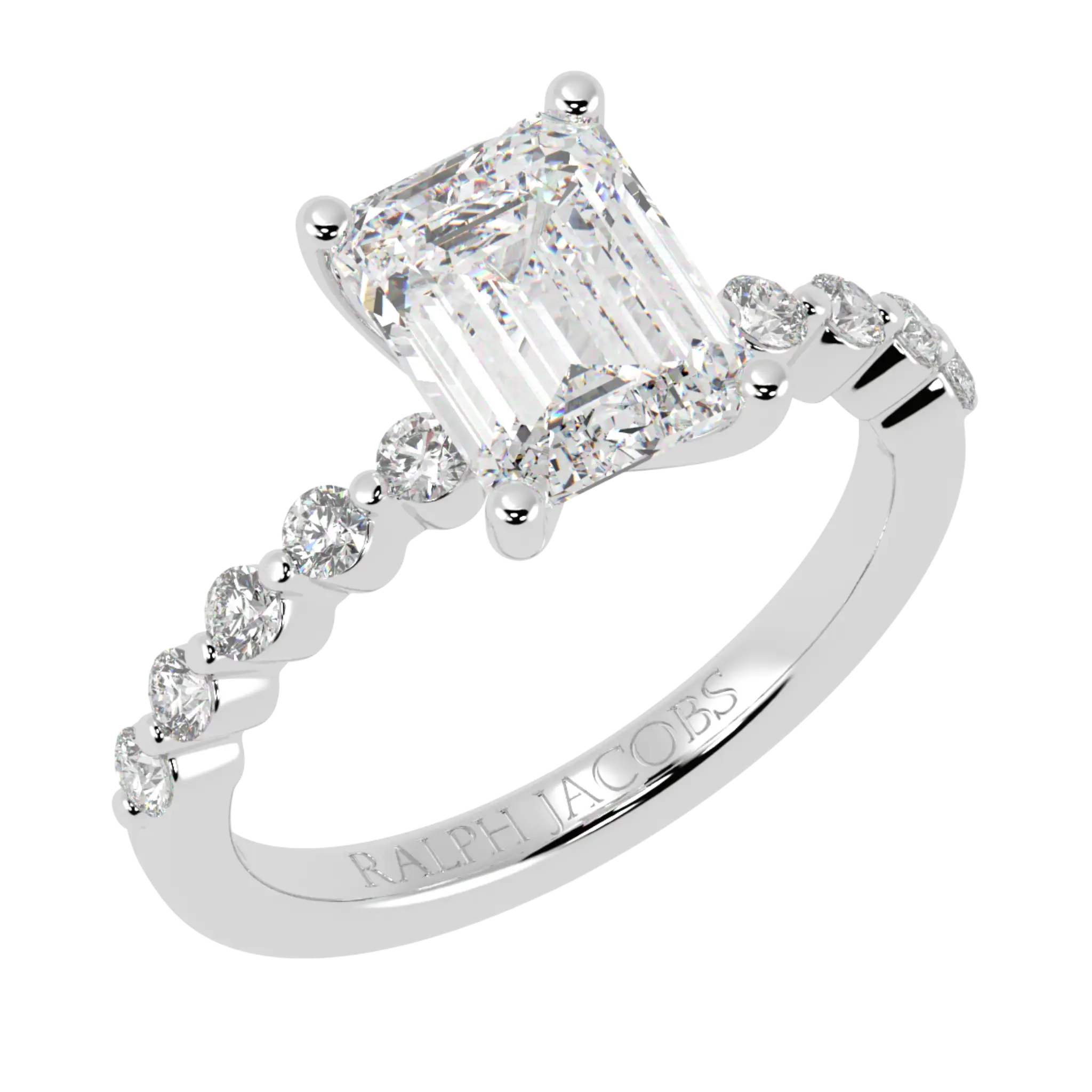 Victoria 18K White Gold Accent Stone Engagement Ring | Emerald Shape