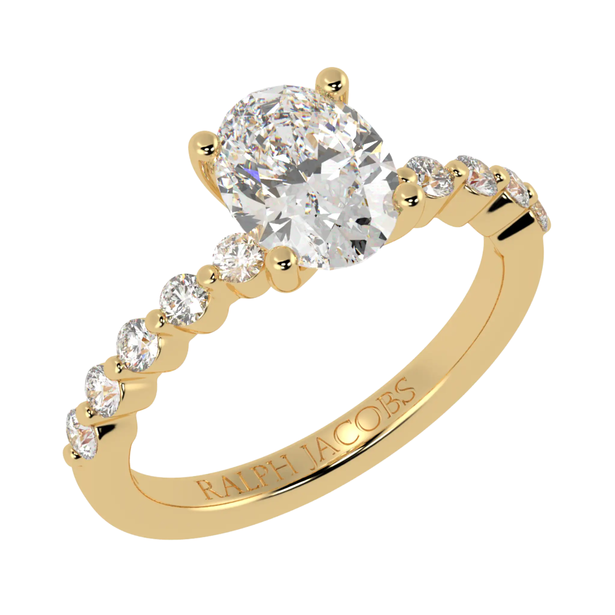 Victoria 18K Yellow Gold Accent Stone Engagement Ring | Oval Shape