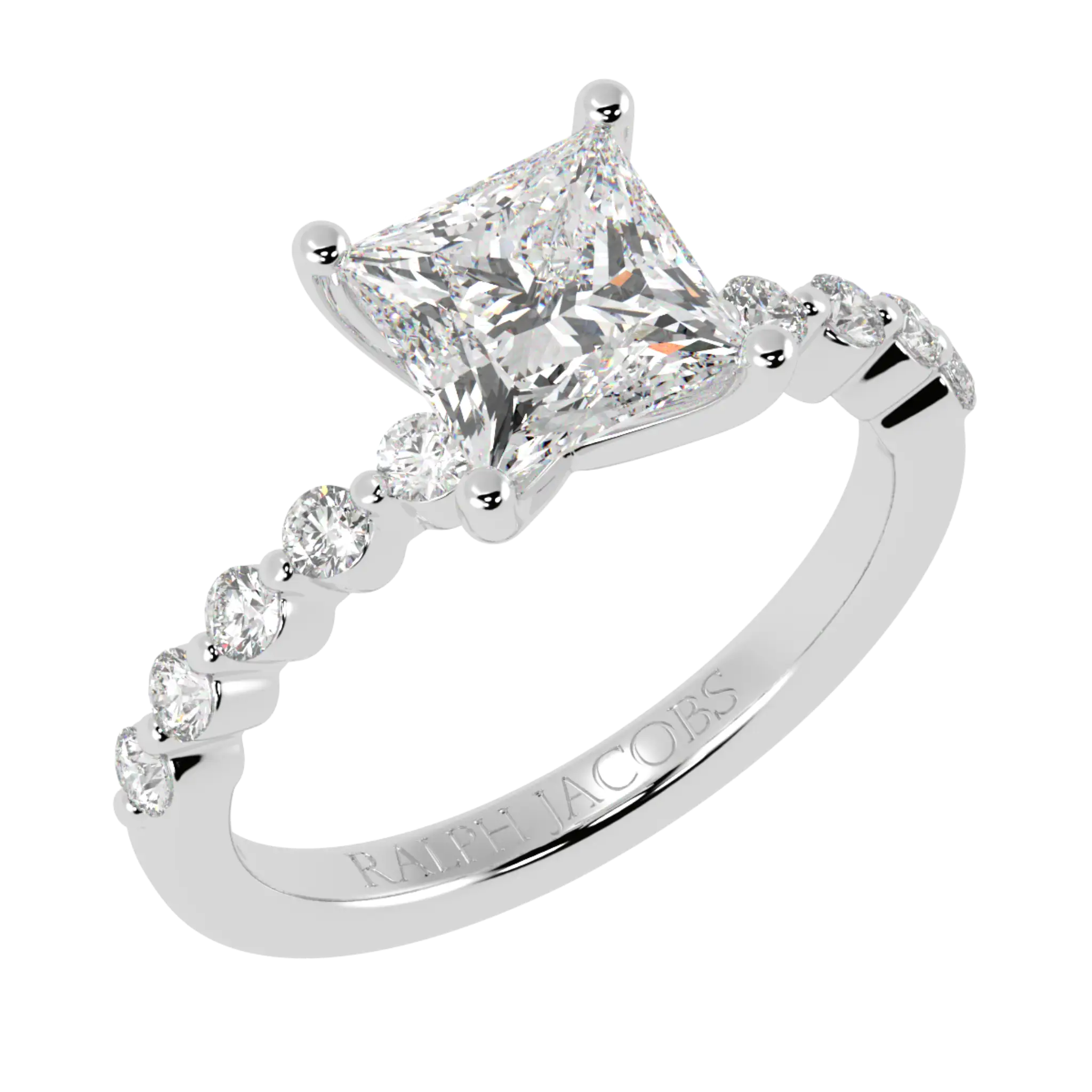 Victoria 18K White Gold Accent Stone Engagement Ring | Princess Shape
