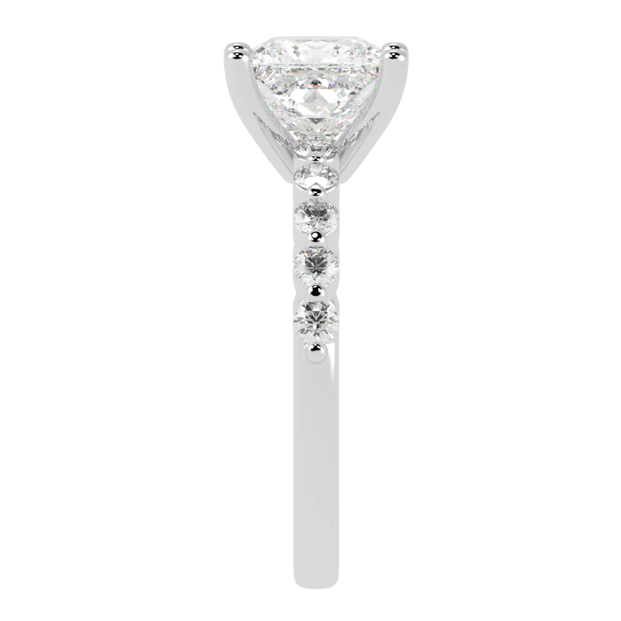 Victoria 18K White Gold Accent Stone Engagement Ring | Princess Shape