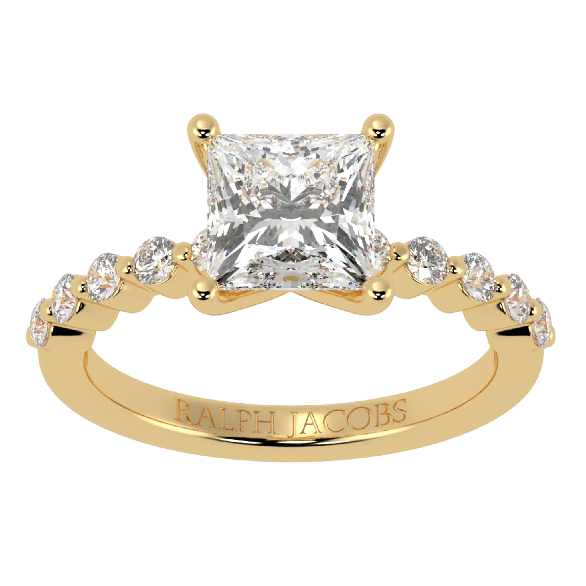 Victoria 18K Yellow Gold Accent Stone Engagement Ring | Princess Shape