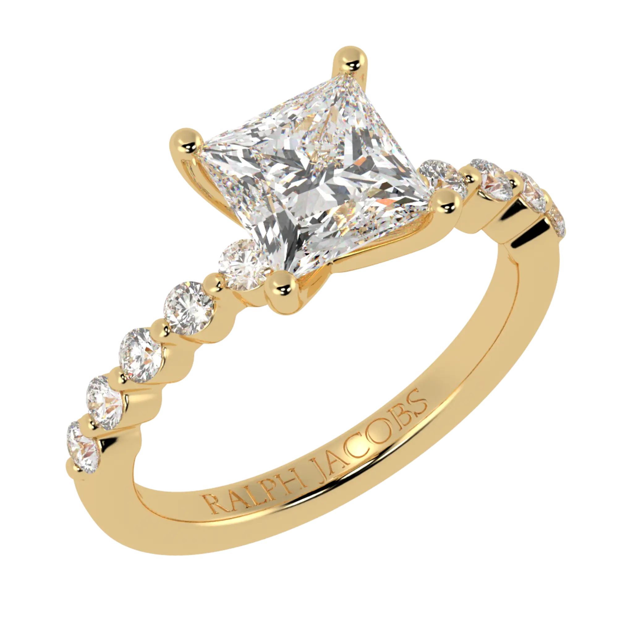 Victoria 18K Yellow Gold Accent Stone Engagement Ring | Princess Shape