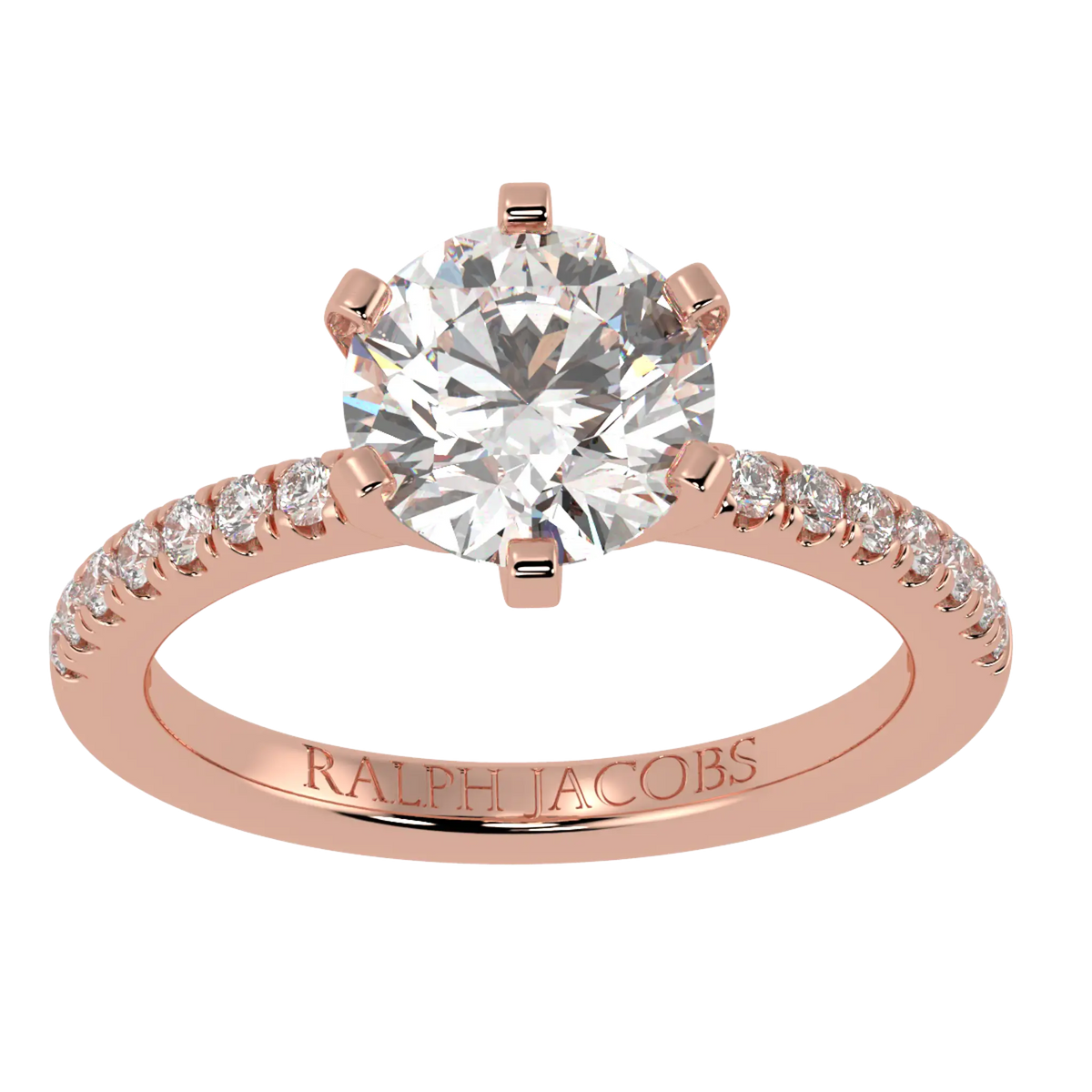 Nikki Accent – 14K Rose Gold – 9mm Moissanite Round – Moissanite