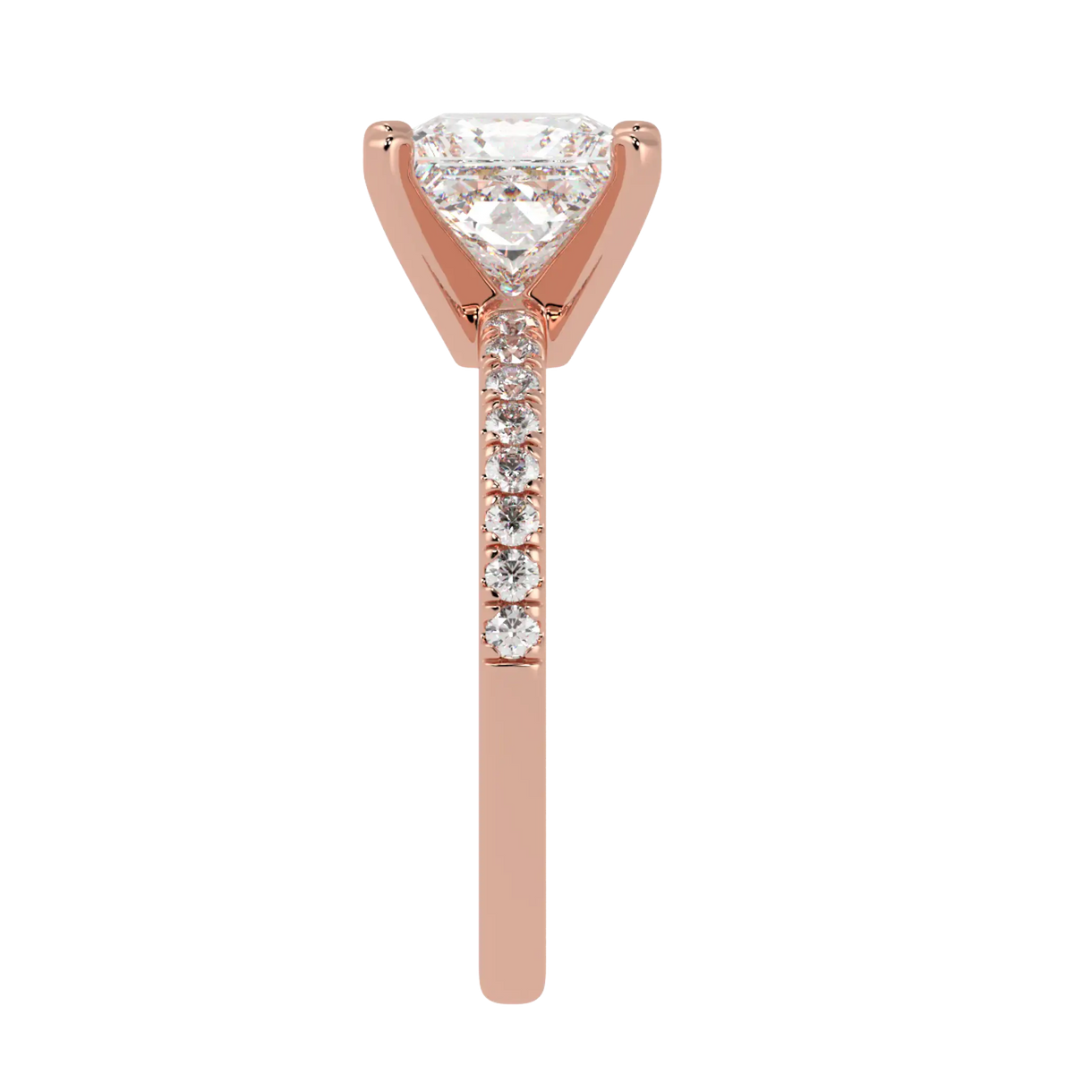 Nikki Accent – 14K Rose Gold – 8mm Moissanite Princess – Moissanite