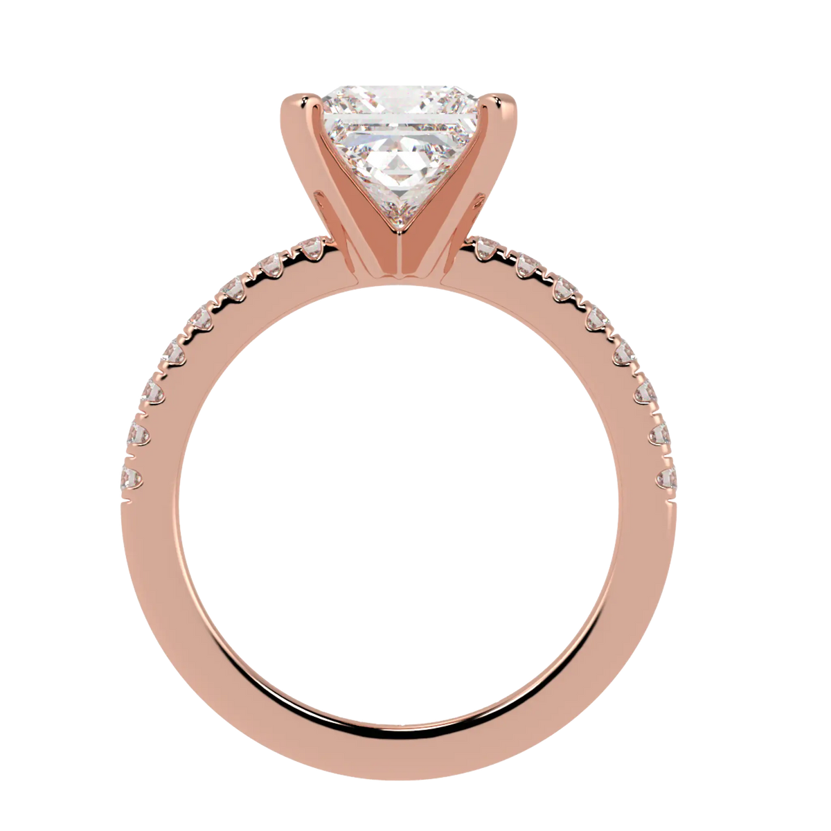 Nikki Accent – 14K Rose Gold – 8mm Moissanite Princess – Moissanite