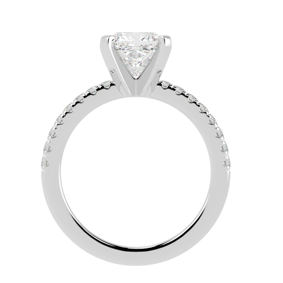 Nikki Accent – Platinum 950 – 8mm Moissanite Cushion – Moissanite