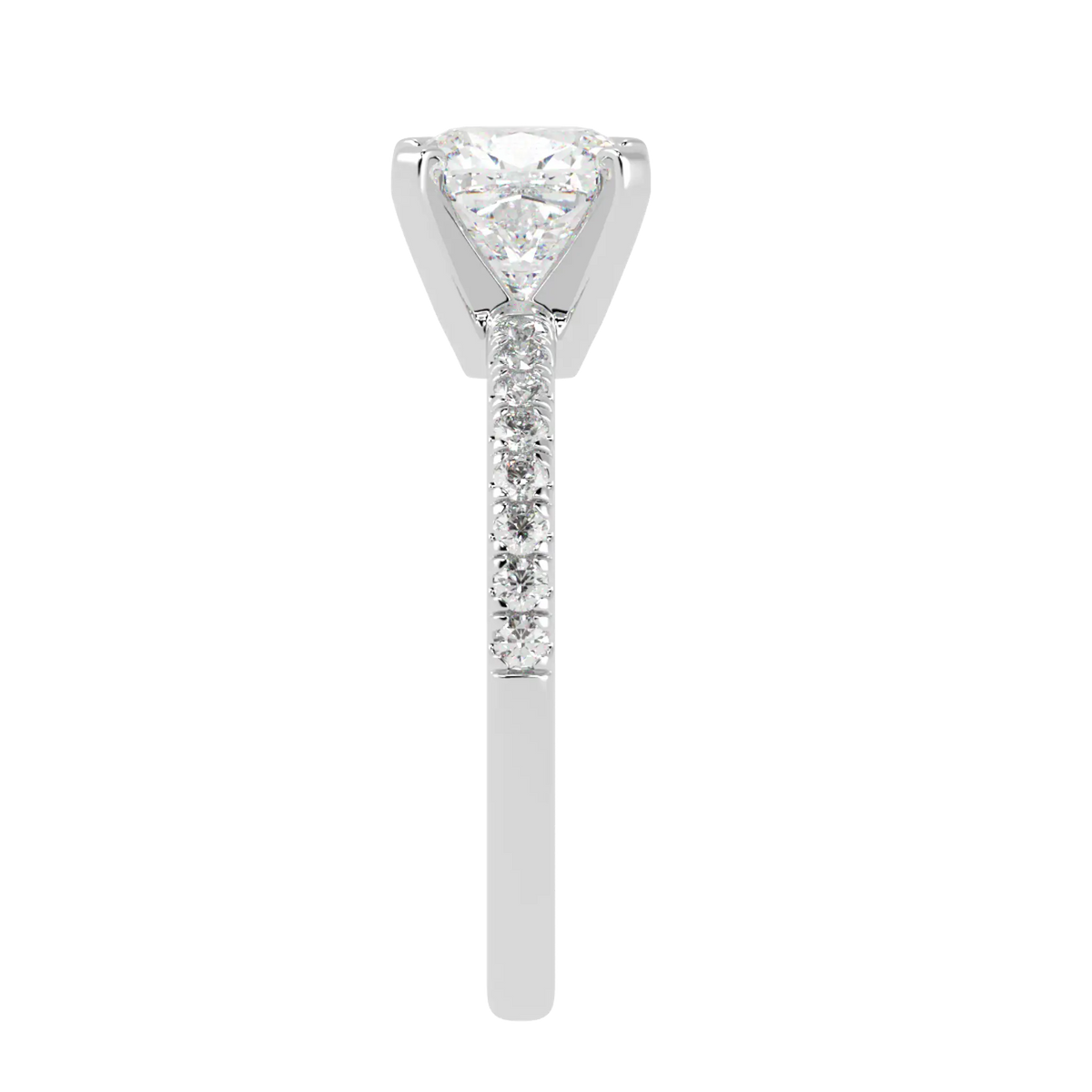 Nikki Accent – Platinum 950 – 7mm Moissanite Cushion – Moissanite