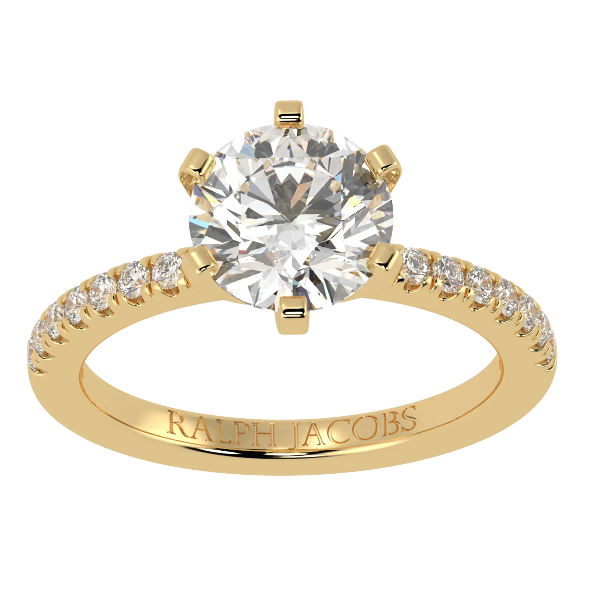 Nikki Accent – 9K Yellow Gold – 6.5mm Moissanite Round – Moissanite