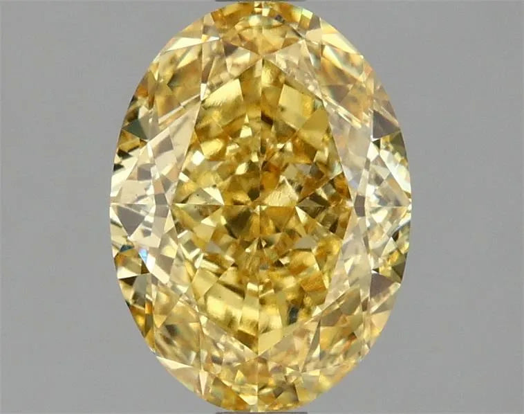 Diamant ovale de 2,10 ct cultivé en laboratoire (couleur jaune vif fantaisie, pureté VS1, certifié IGI)