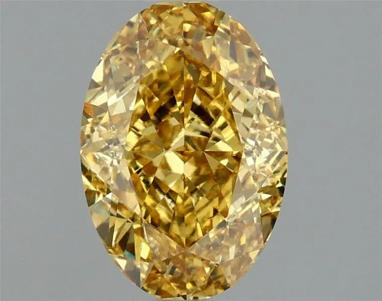 Diamant ovale de 2,03 ct cultivé en laboratoire (couleur jaune vif fantaisie, pureté VS2, certifié IGI)