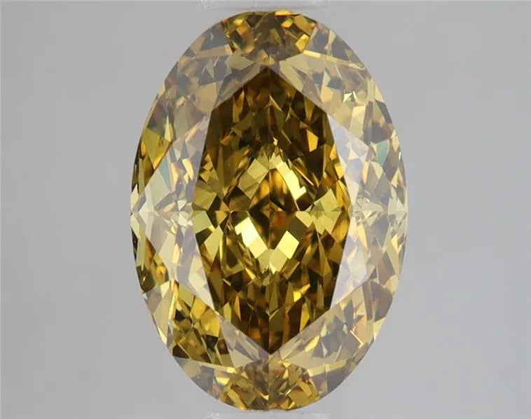 Diamant ovale de 3,01 ct cultivé en laboratoire (couleur jaune brunâtre vif fantaisie, pureté VS1, certifié IGI)