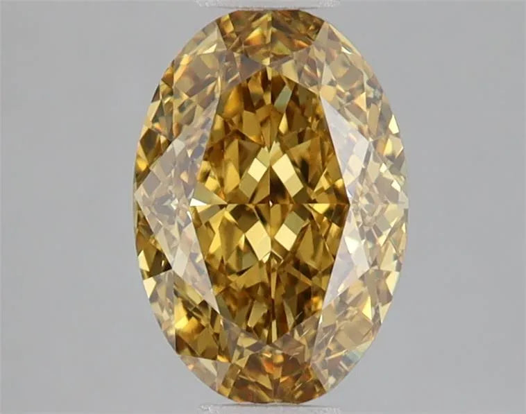 Diamant ovale de 1,50 ct cultivé en laboratoire (couleur jaune brunâtre vif fantaisie, pureté VS2, certifié IGI)