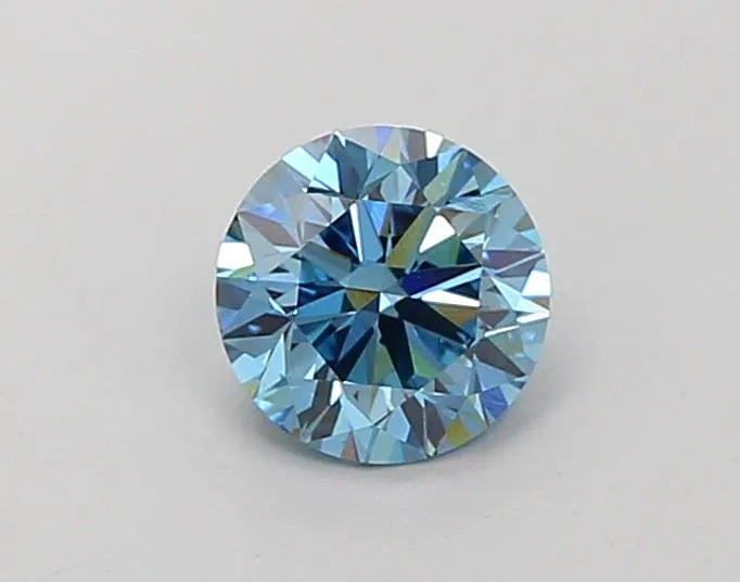 Diamant rond de 0,48 ct cultivé en laboratoire (couleur bleu vif fantaisie, pureté VS2, taille EX, non certifié)