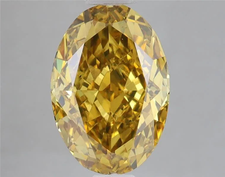 Diamant ovale de 3,02 ct cultivé en laboratoire (couleur jaune brunâtre vif fantaisie, pureté VS1, certifié IGI)