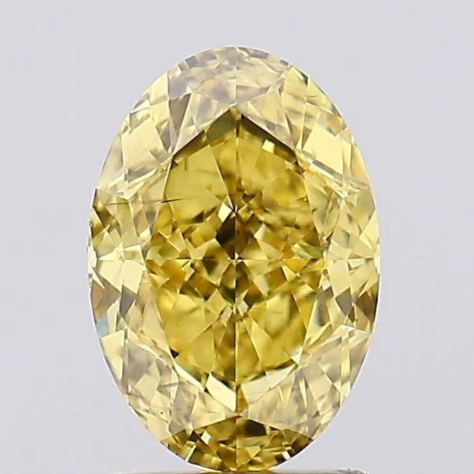 Diamant ovale de 2,03 ct cultivé en laboratoire (couleur jaune vif fantaisie, pureté VS2, certifié IGI)