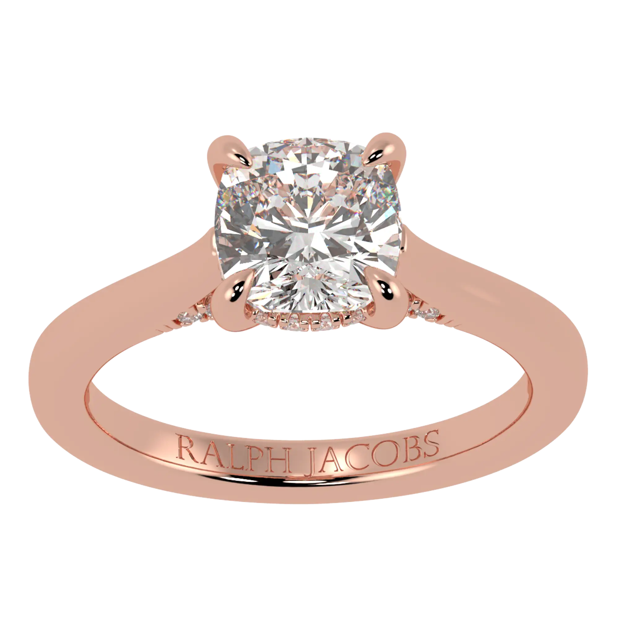 Bague de fiançailles Arya en or rose 14 carats avec halo caché | Forme coussin