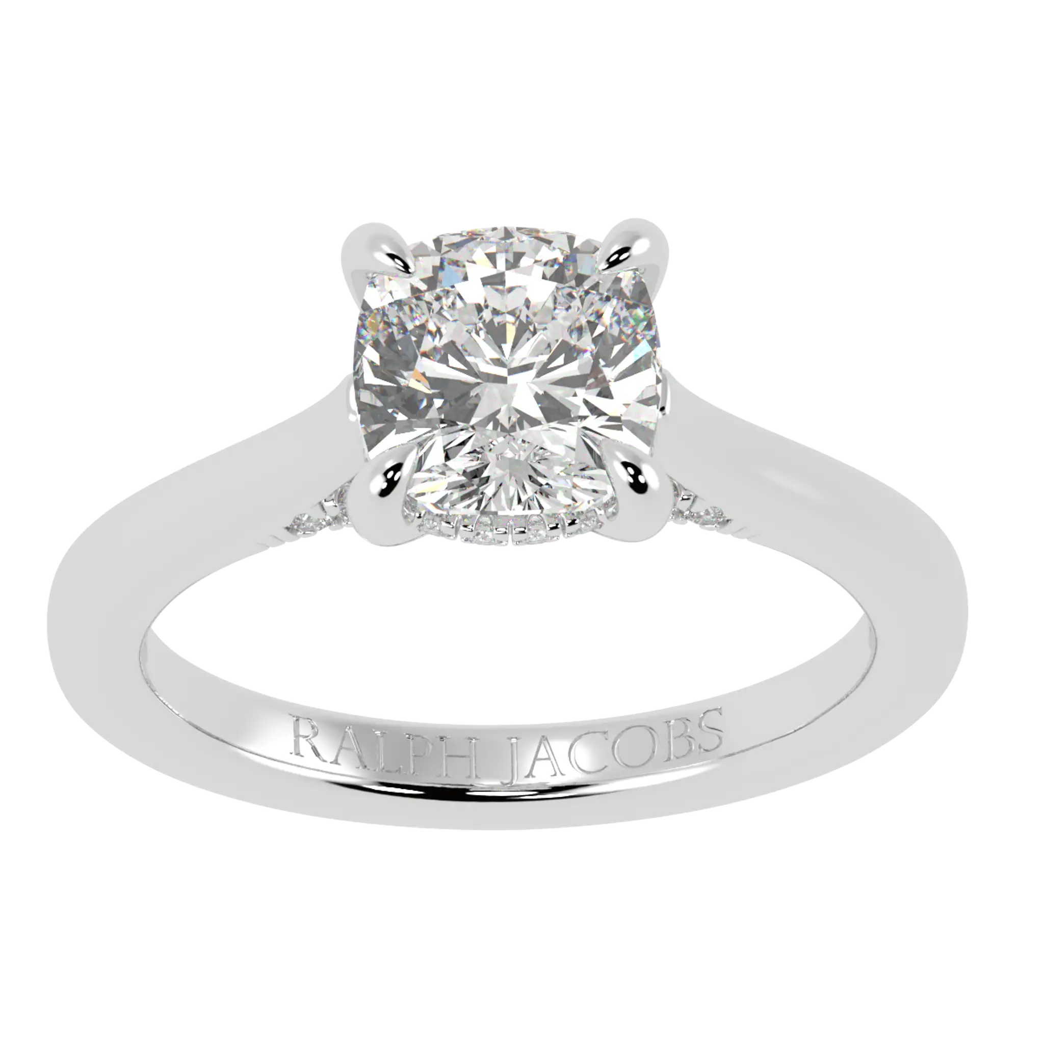 Arya 9K White Gold Hidden Halo Engagement Ring | Cushion Shape