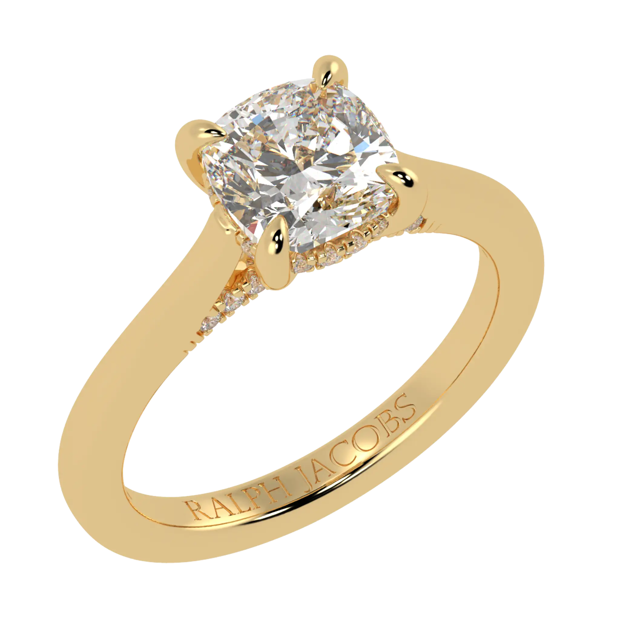 Arya 18K Yellow Gold Hidden Halo Engagement Ring | Cushion Shape