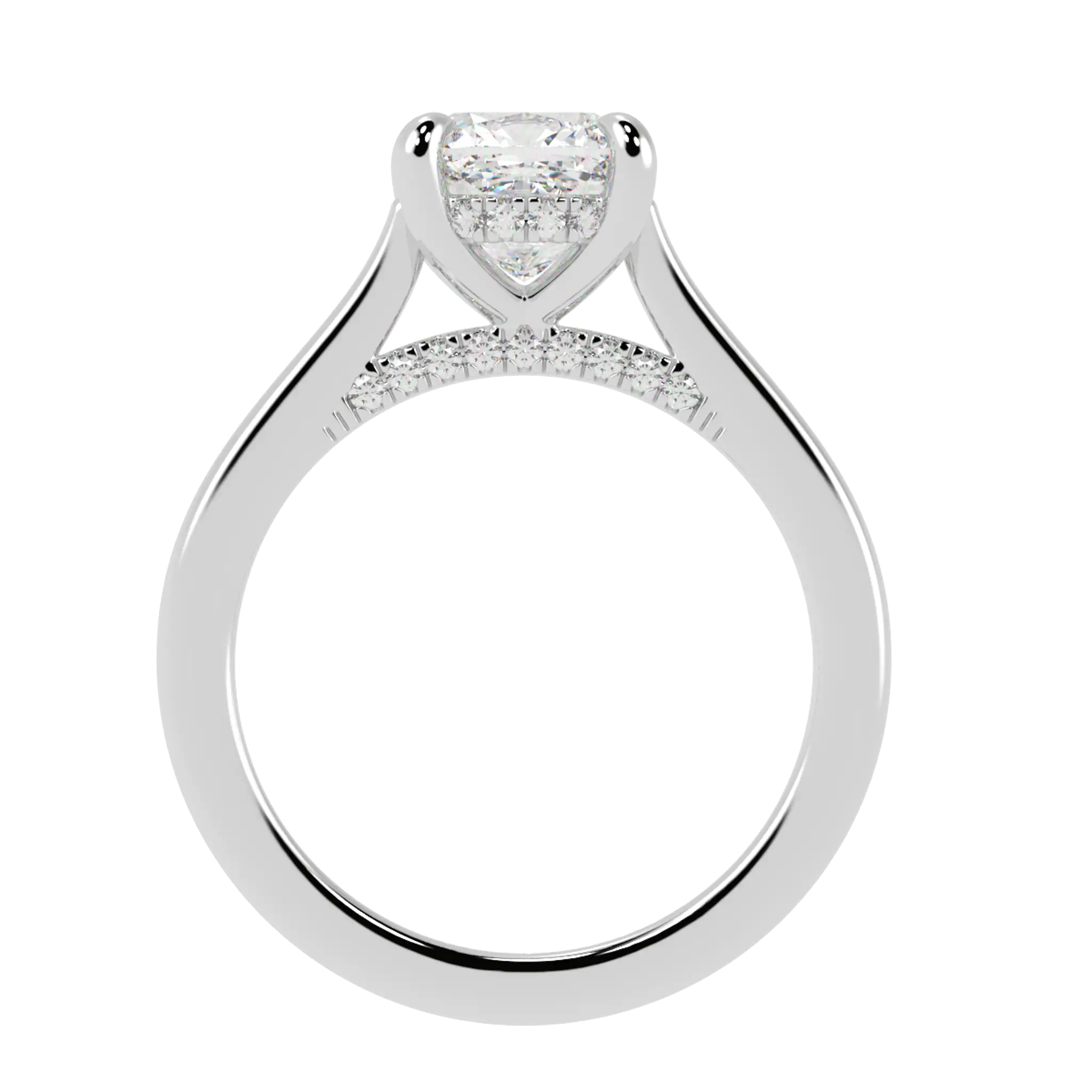 Arya 9K White Gold Hidden Halo Engagement Ring | Cushion Shape